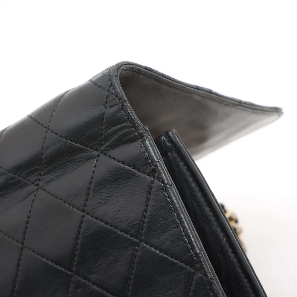 Matelasse Lambskin Chain Shoulder Bag Push Lock Black Gold Hardware — view 11