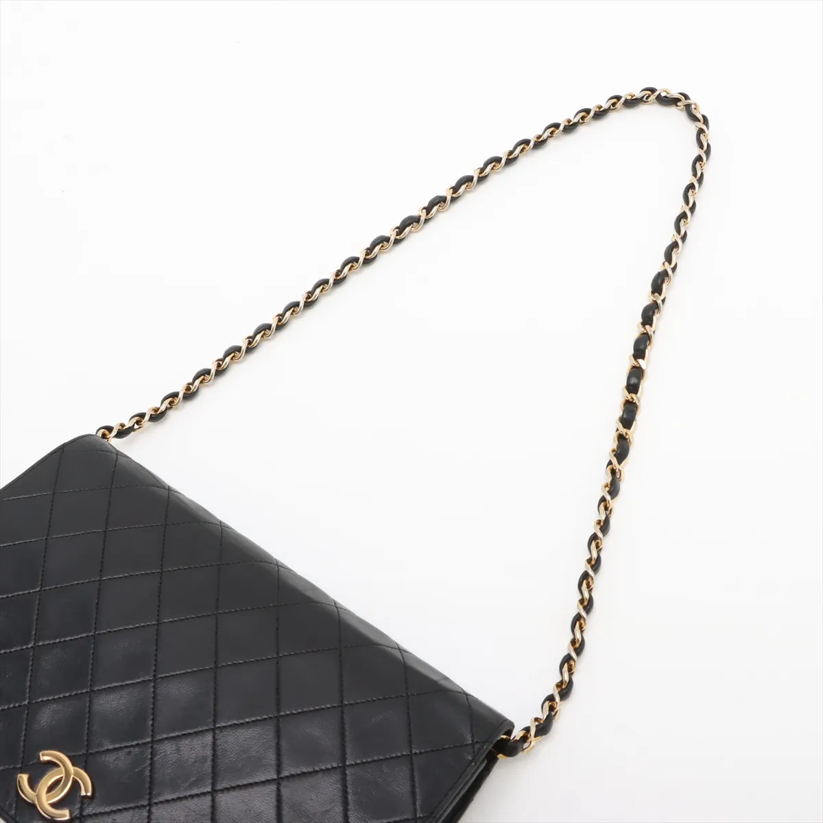 Matelasse Lambskin Chain Shoulder Bag Push Lock Black Gold Hardware — view 5