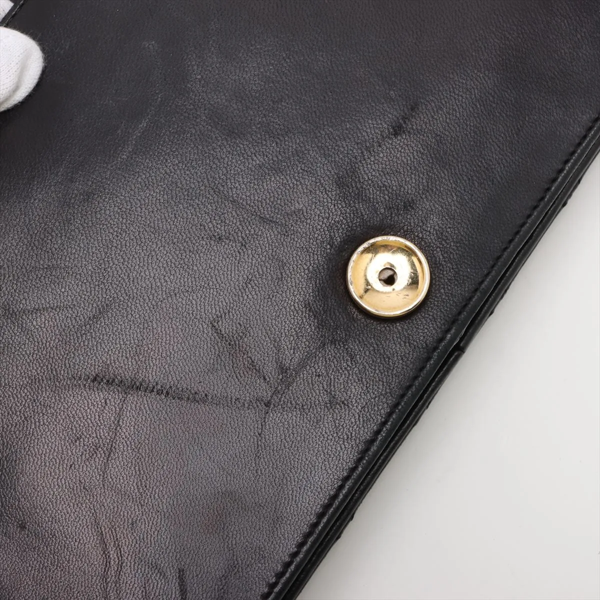 Matelasse Lambskin Chain Shoulder Bag Push Lock Black Gold Hardware — view 9