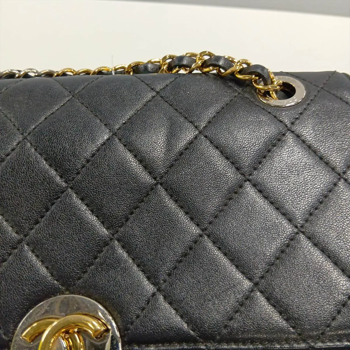 Matelassé Lambskin Single Flap Double Chain Bag, Black with Gold and Silver Hardware, 28506709, Serial Number 28 — view 11