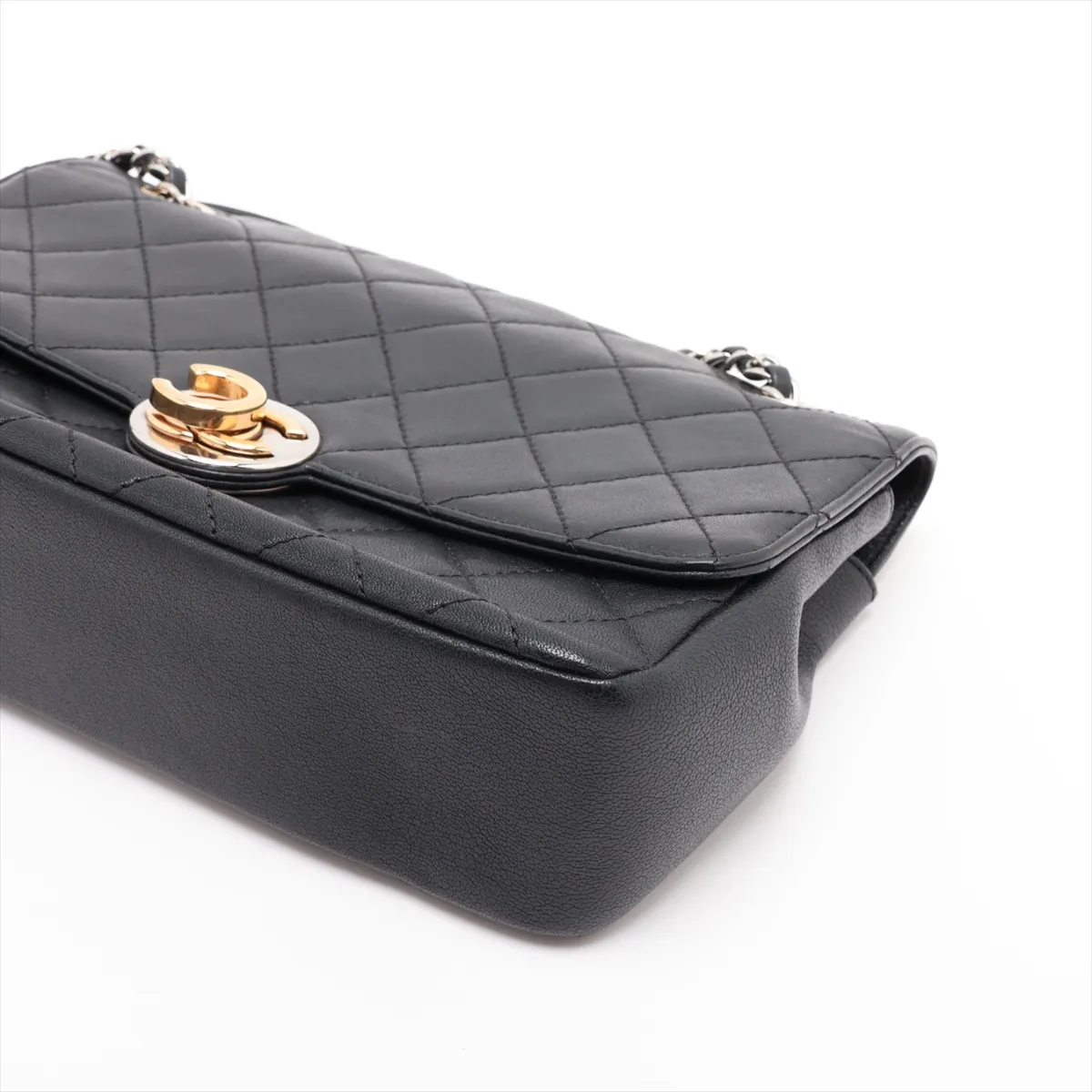 Matelassé Lambskin Single Flap Double Chain Bag, Black with Gold and Silver Hardware, 28506709, Serial Number 28 — view 3