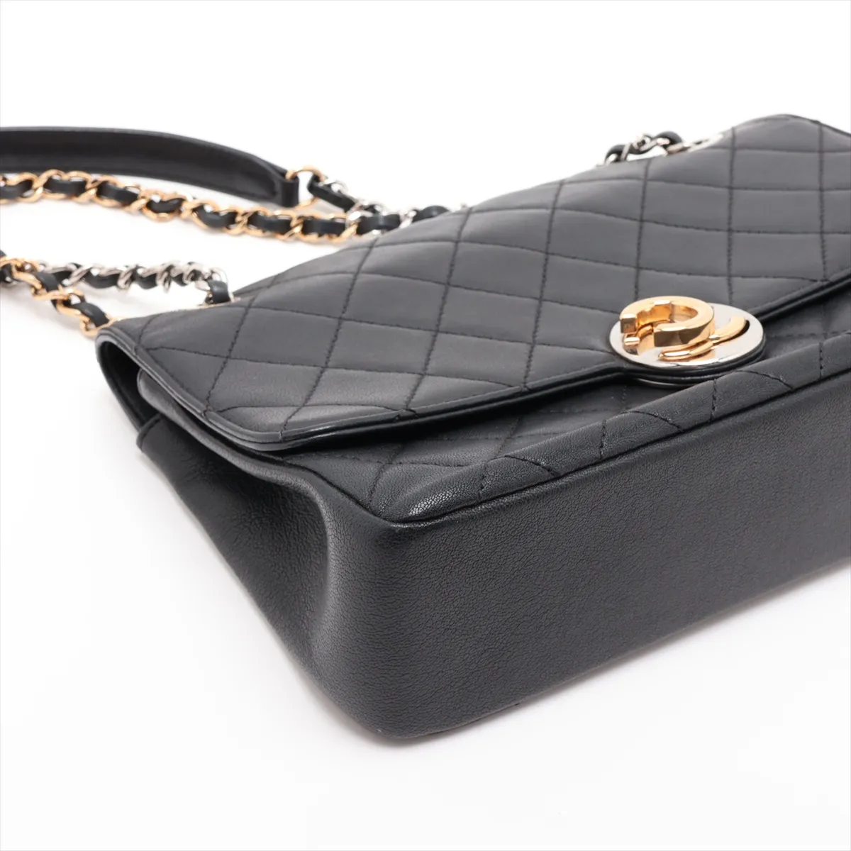Matelassé Lambskin Single Flap Double Chain Bag, Black with Gold and Silver Hardware, 28506709, Serial Number 28 — view 4