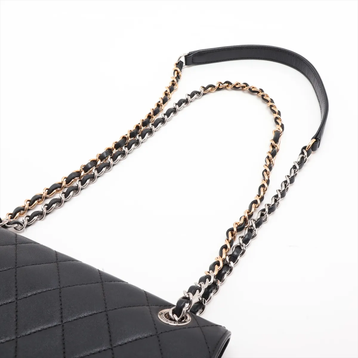 Matelassé Lambskin Single Flap Double Chain Bag, Black with Gold and Silver Hardware, 28506709, Serial Number 28 — view 5