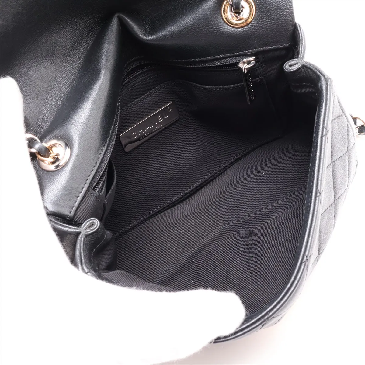 Matelassé Lambskin Single Flap Double Chain Bag, Black with Gold and Silver Hardware, 28506709, Serial Number 28 — view 6