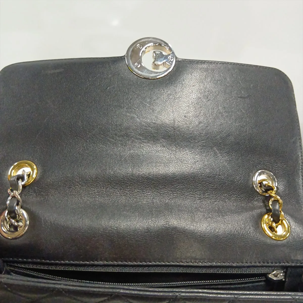 Matelassé Lambskin Single Flap Double Chain Bag, Black with Gold and Silver Hardware, 28506709, Serial Number 28 — view 10