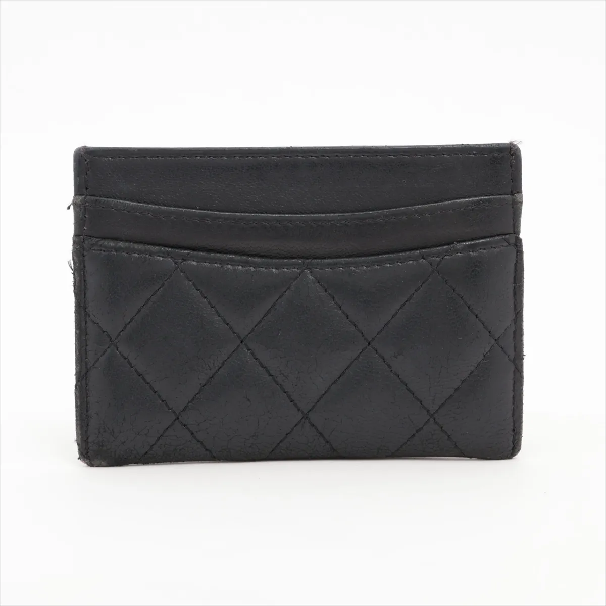 Matelassé Lambskin Card Case, Black with Silver Hardware, 16150157 — view 2