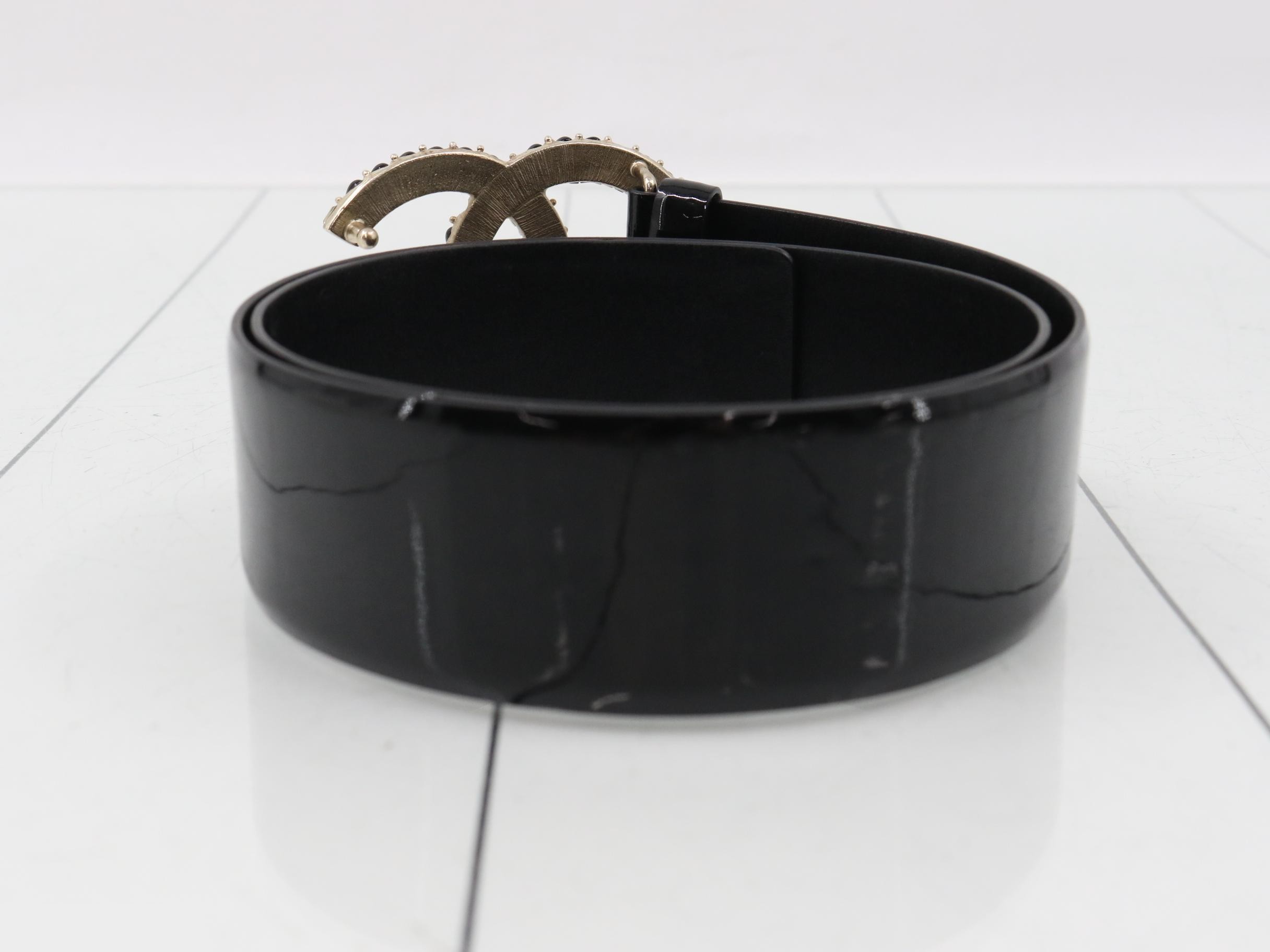 08C Coco Mark Patent Leather Belt, Black — view 2