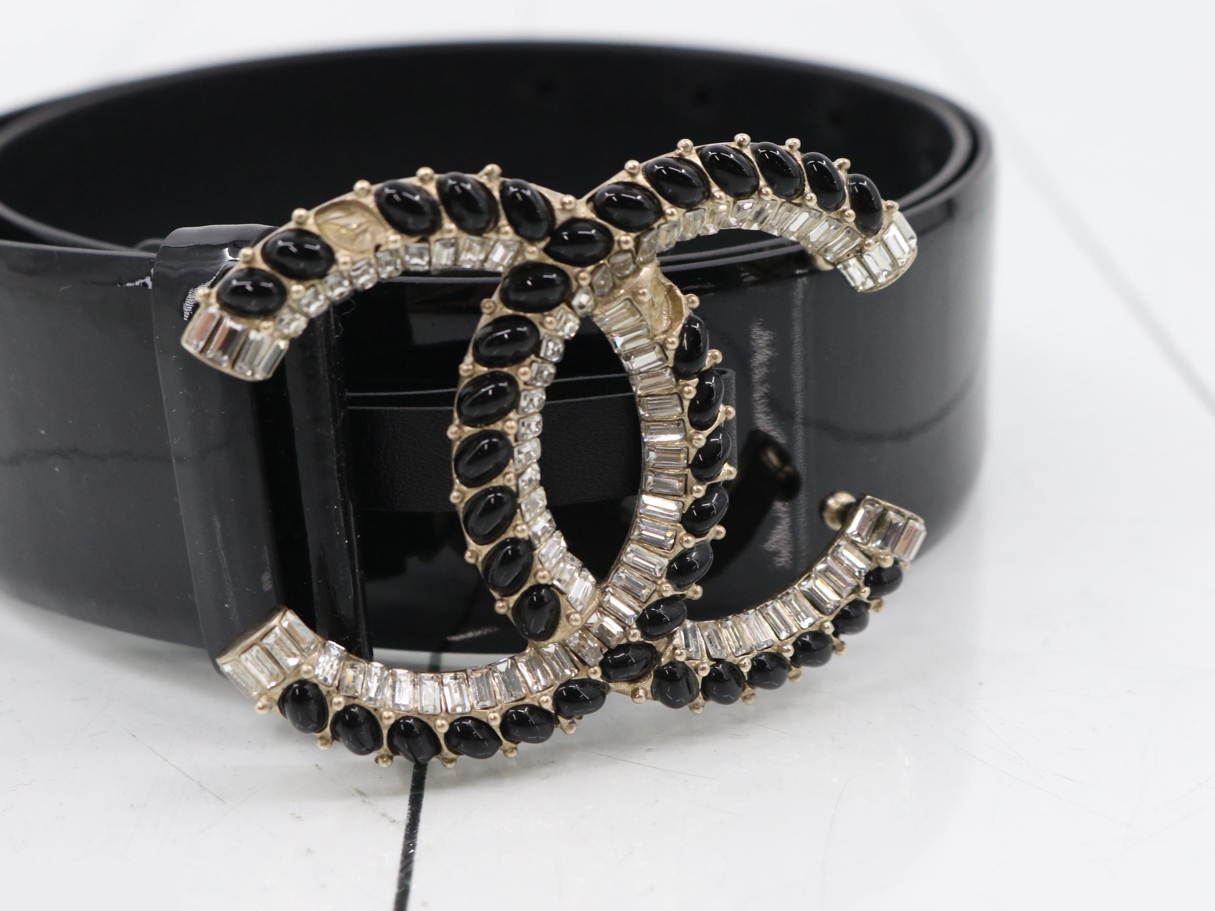 08C Coco Mark Patent Leather Belt, Black — view 3