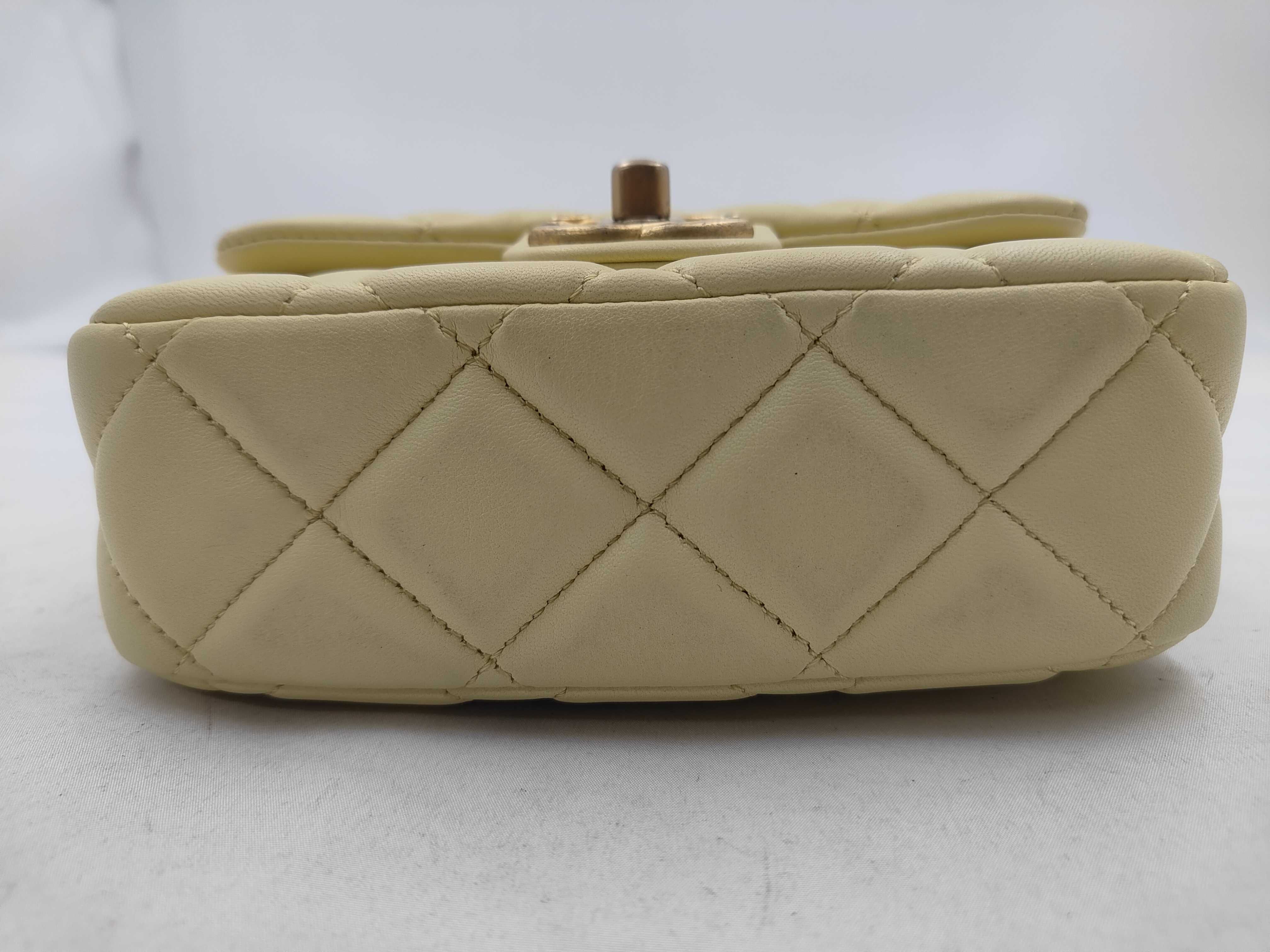 Mini Matelassé Chain Shoulder Bag, Lambskin, Yellow — view 7