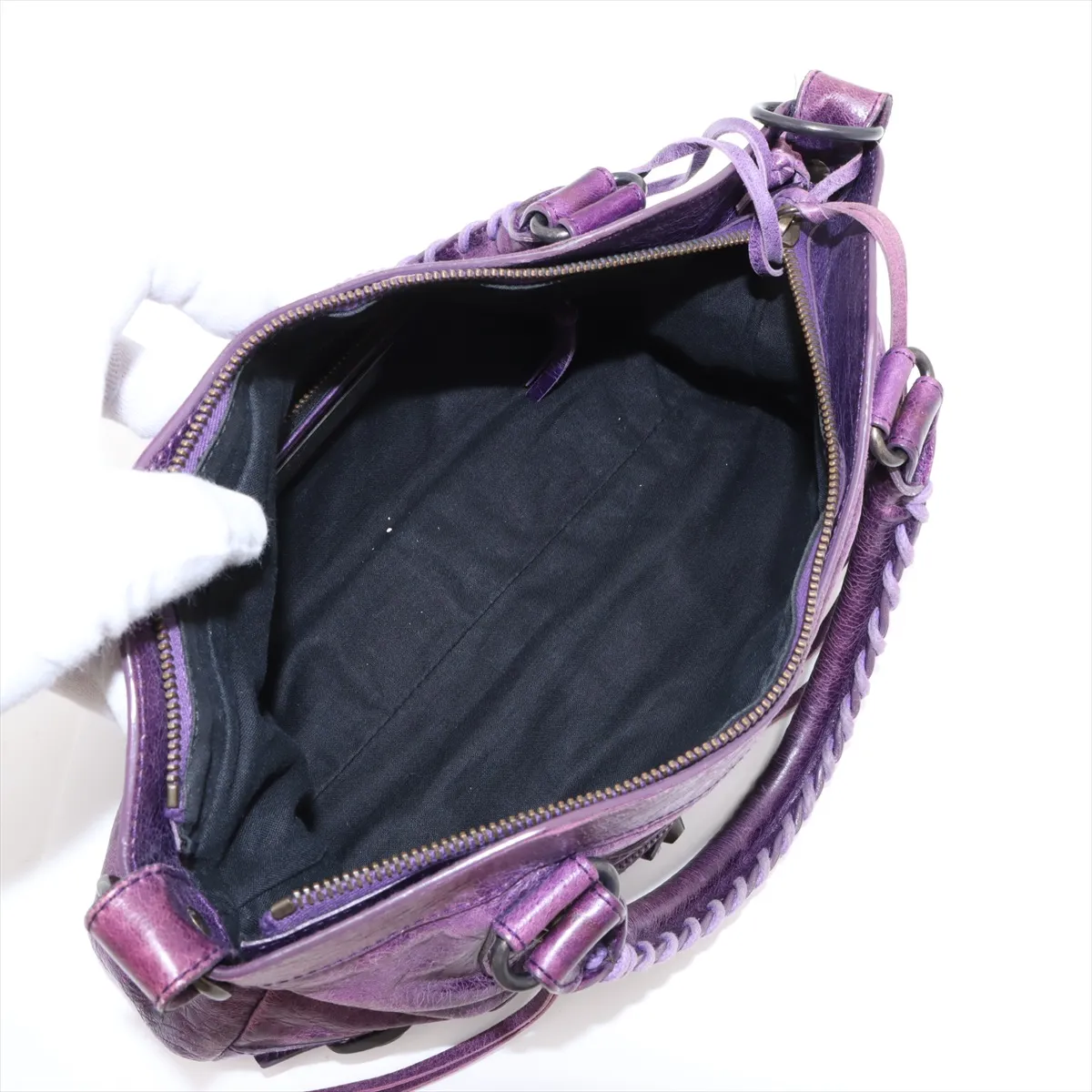 The First Leather 2WAY Handbag Purple 103208 with Mirror — view 8