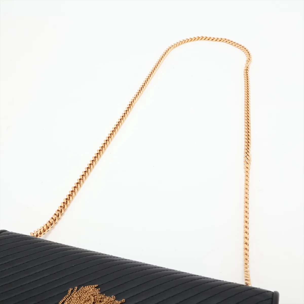 Leather Chain Shoulder Bag, Black, 356095 — view 5