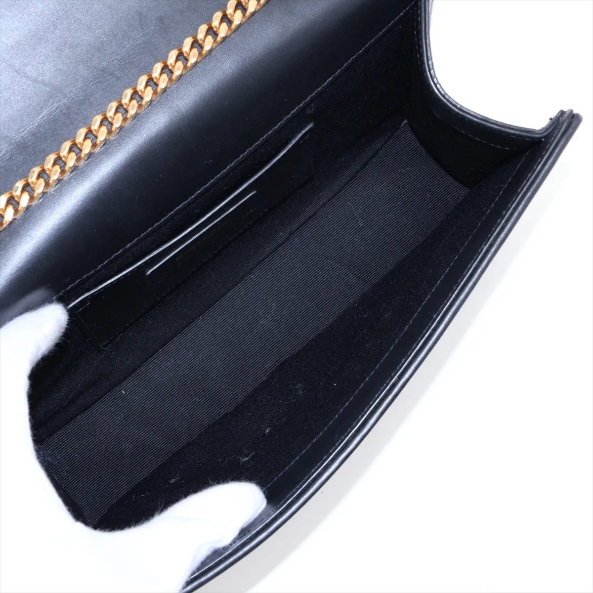 Leather Chain Shoulder Bag, Black, 356095 — view 6