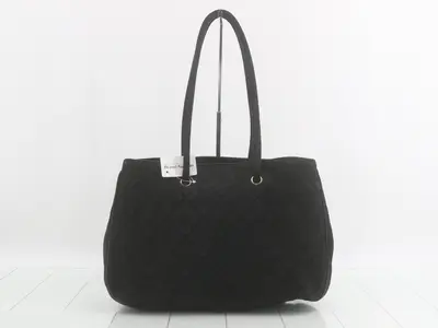 Matelassé tote bag, black suede