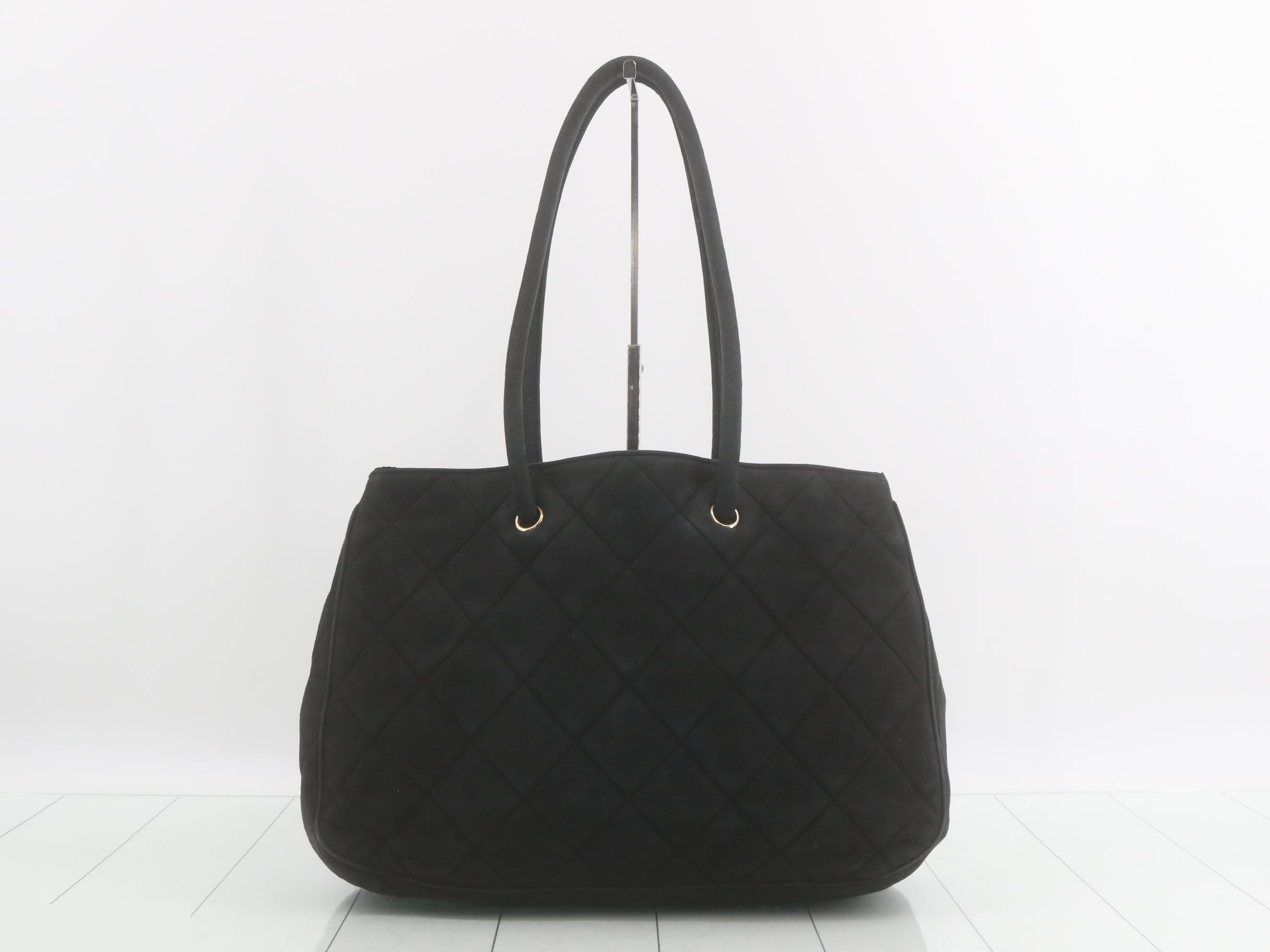 Matelassé tote bag, black suede — view 2