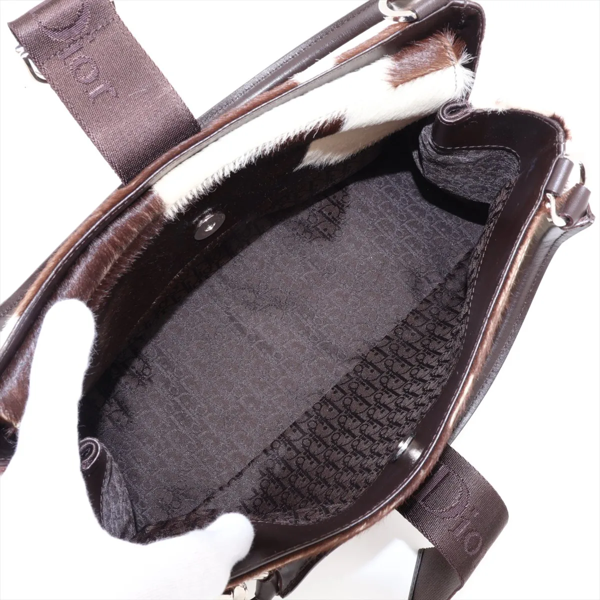 Hardcore Dragon Hardcore Automatic Calf Hair x Leather Shoulder Bag White x Brown — view 7