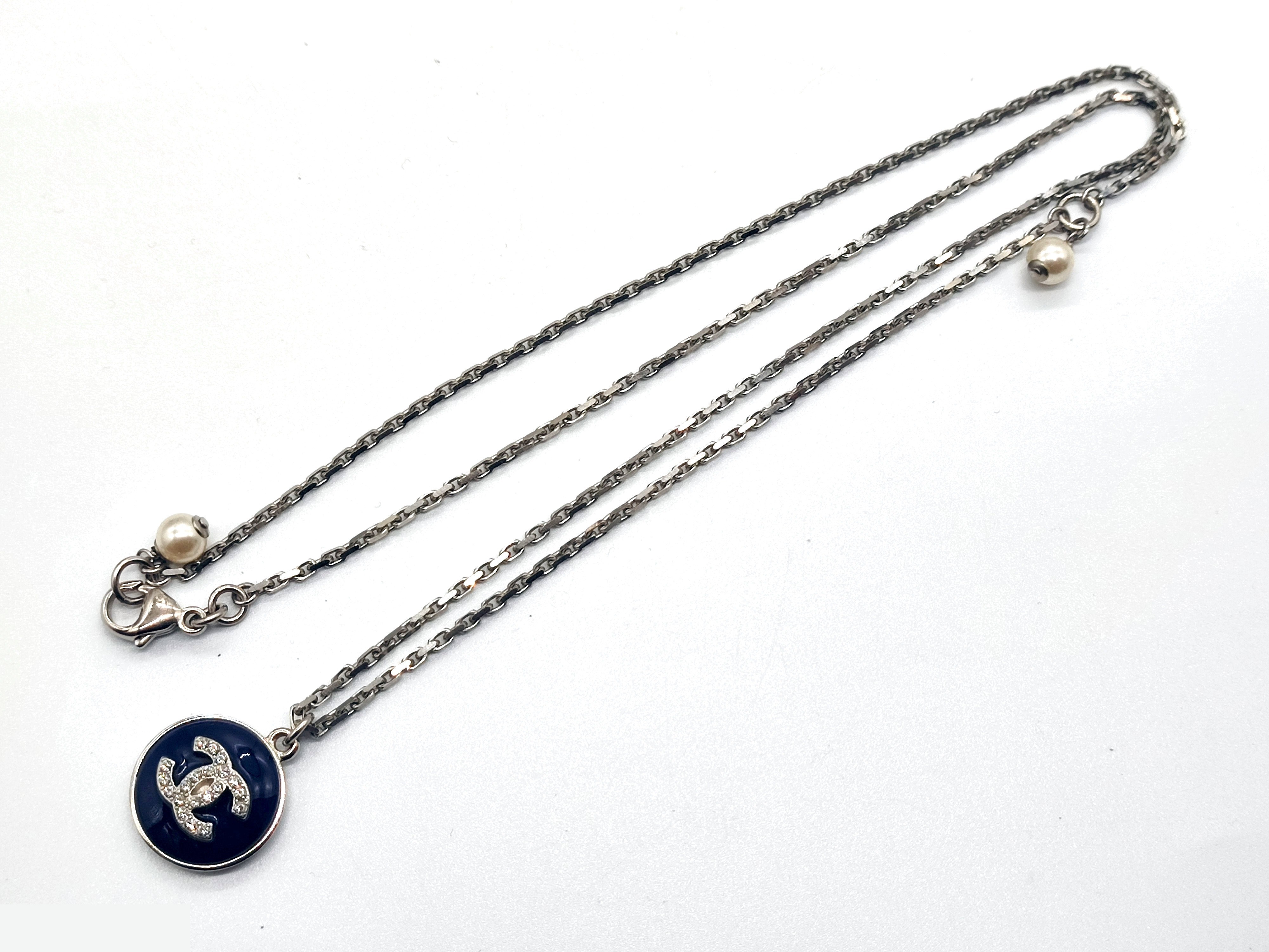Coco Mark Rhinestone Blue Stone Necklace 19A — view 4