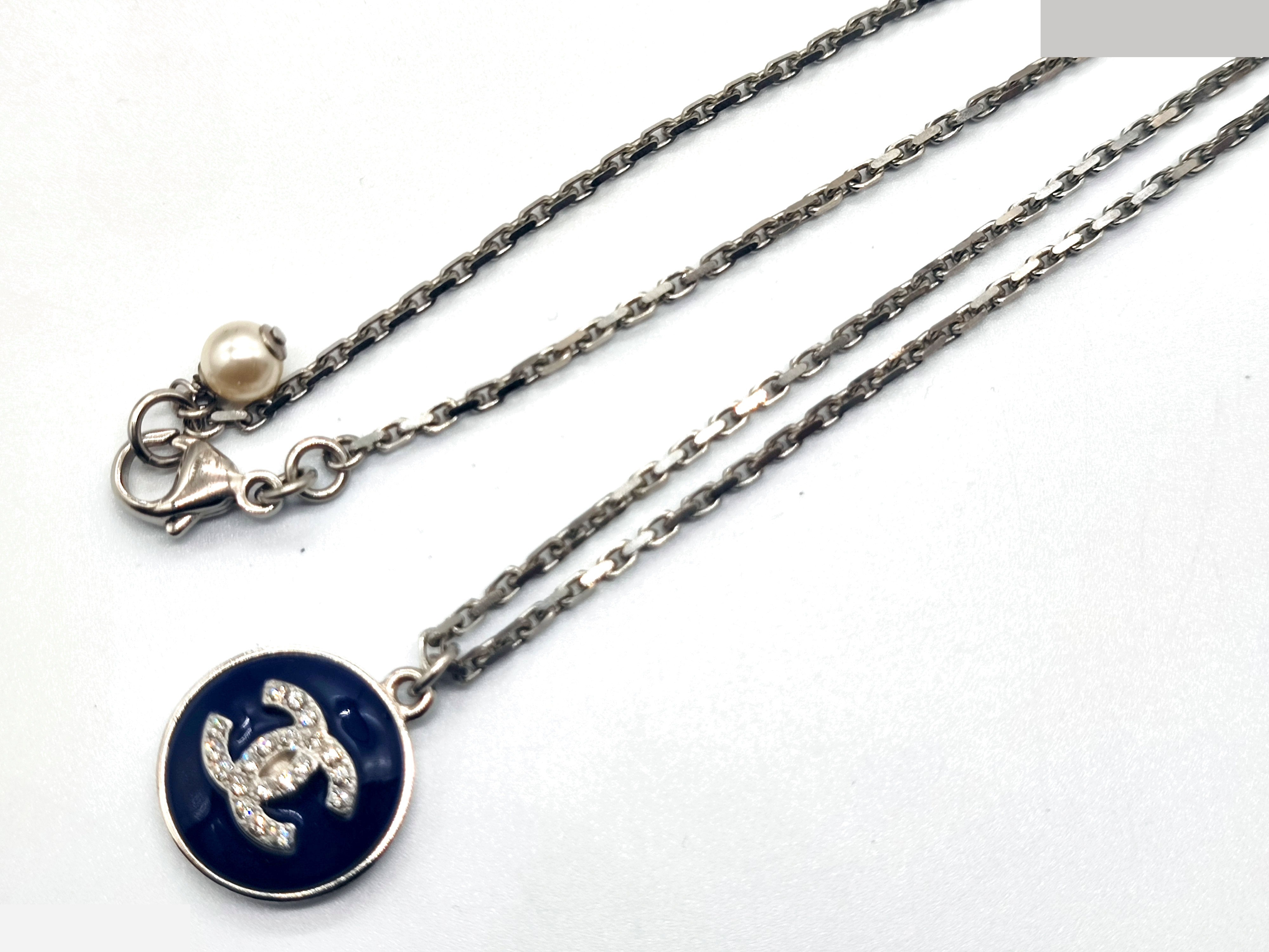 Coco Mark Rhinestone Blue Stone Necklace 19A — view 5