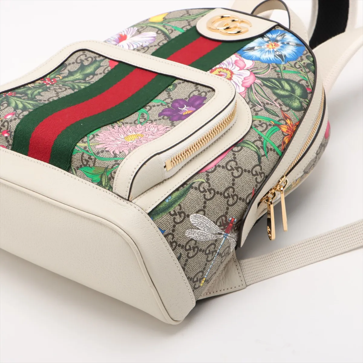 GG Flora Ophidia PVC x Leather Backpack/Rucksack White 547965 — view 3