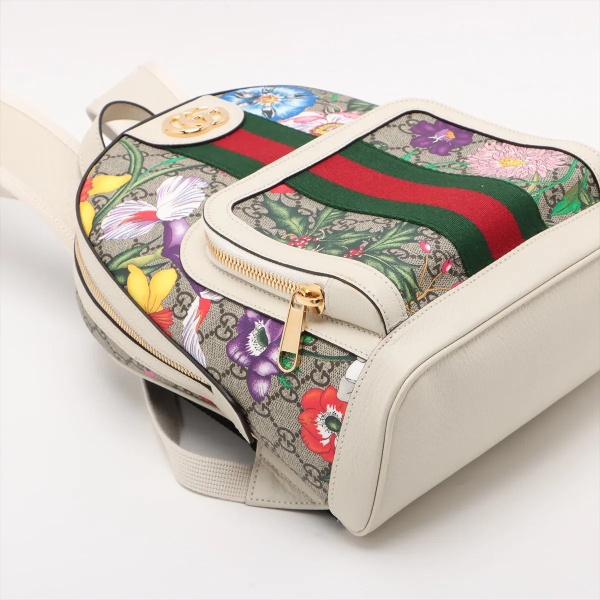 GG Flora Ophidia PVC x Leather Backpack/Rucksack White 547965 — view 4