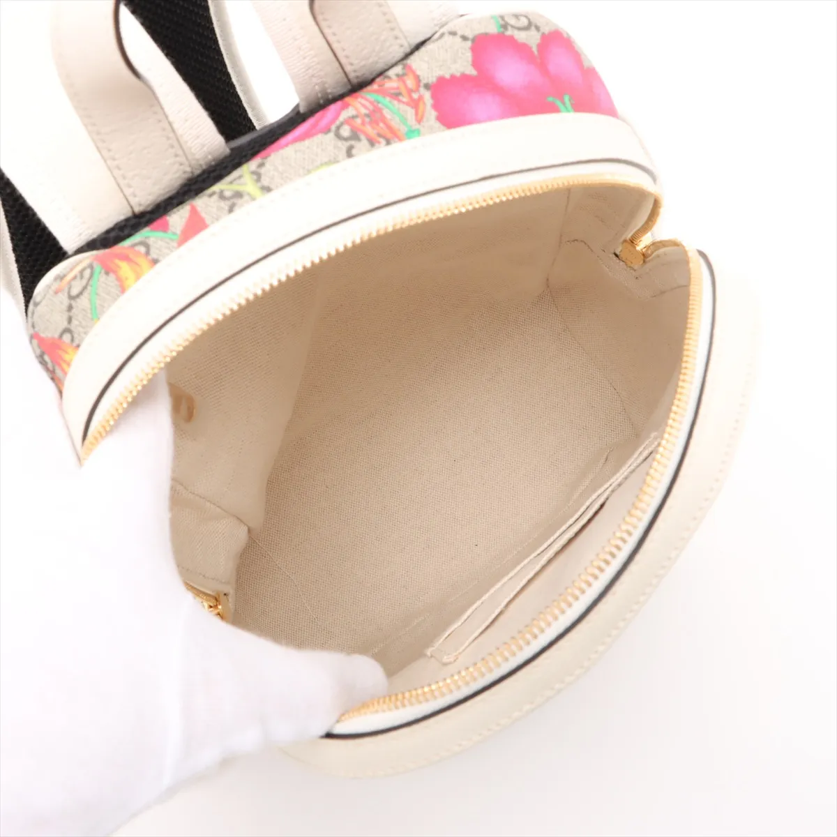 GG Flora Ophidia PVC x Leather Backpack/Rucksack White 547965 — view 7