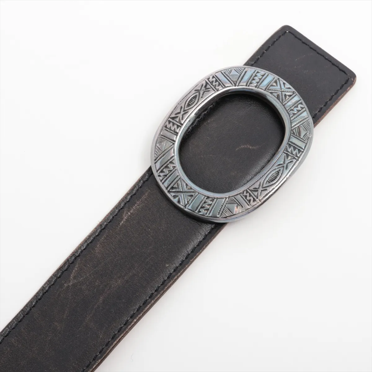 Touareg Belt, 95mm Leather x 925 Sterling Silver, Black x Silver. Shows signs of wear including — view 2