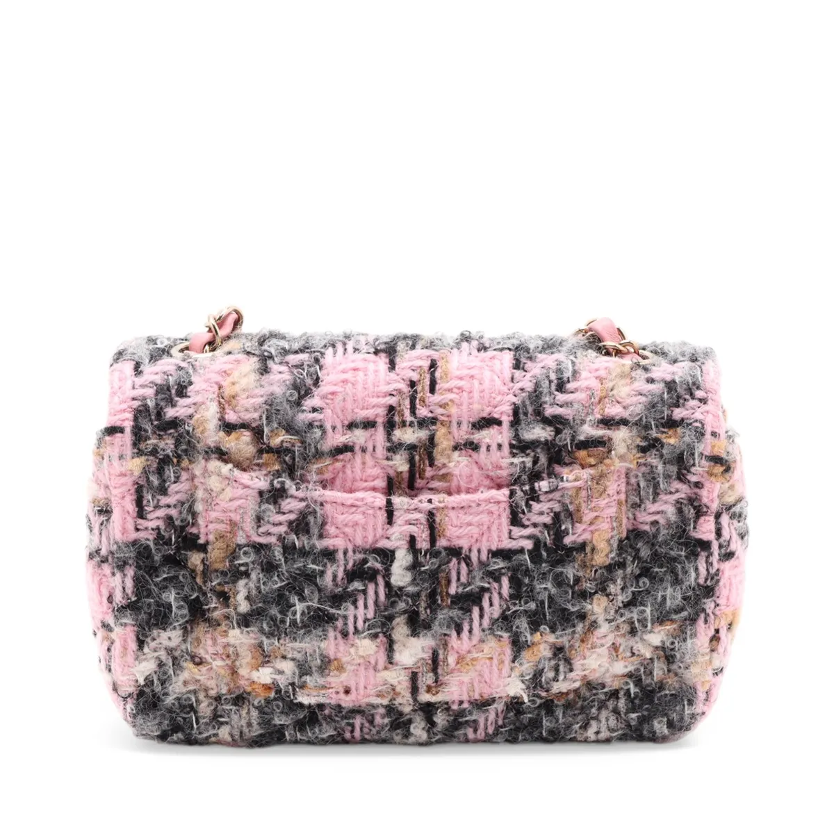 Mini Matelassé 20 Tweed Single Flap Single Chain Bag, Pink with Gold Hardware, P7KHHT91, Random Plate, A69900 — view 2
