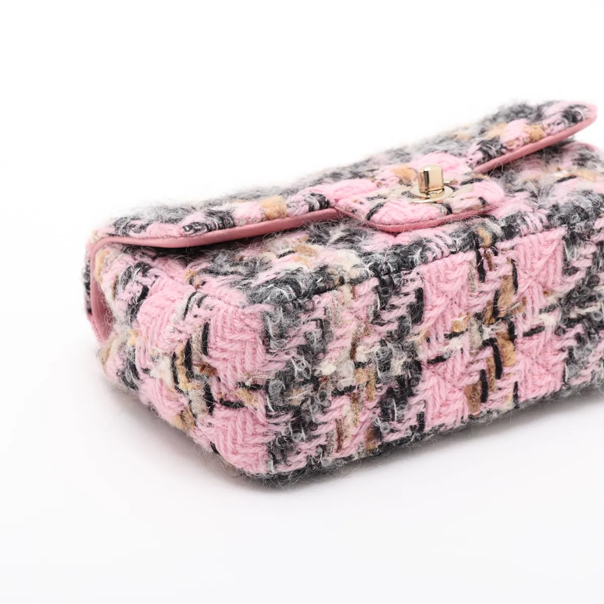 Mini Matelassé 20 Tweed Single Flap Single Chain Bag, Pink with Gold Hardware, P7KHHT91, Random Plate, A69900 — view 4