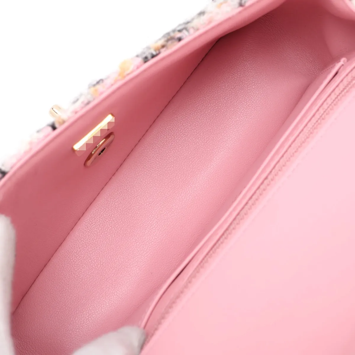 Mini Matelassé 20 Tweed Single Flap Single Chain Bag, Pink with Gold Hardware, P7KHHT91, Random Plate, A69900 — view 6