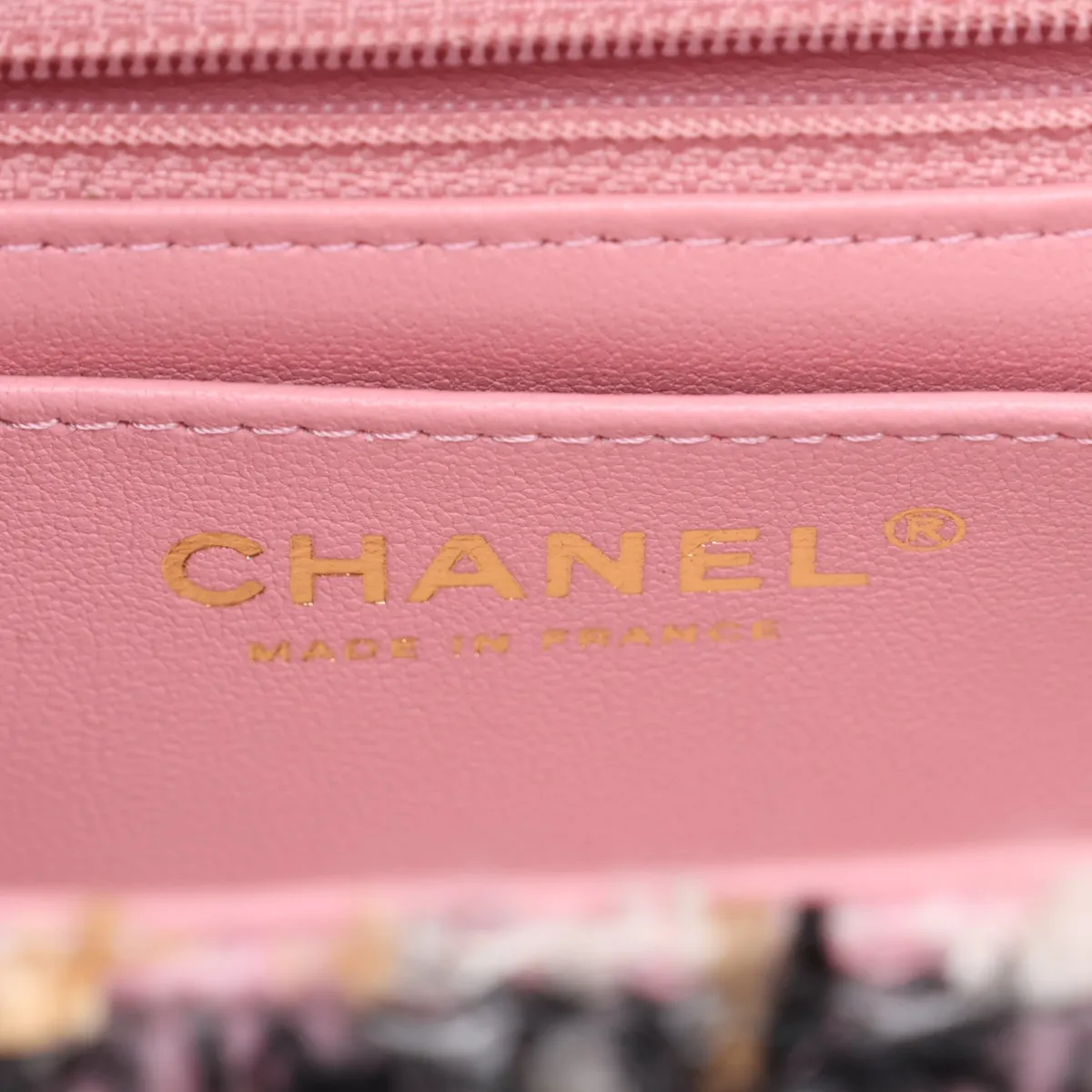 Mini Matelassé 20 Tweed Single Flap Single Chain Bag, Pink with Gold Hardware, P7KHHT91, Random Plate, A69900 — view 9