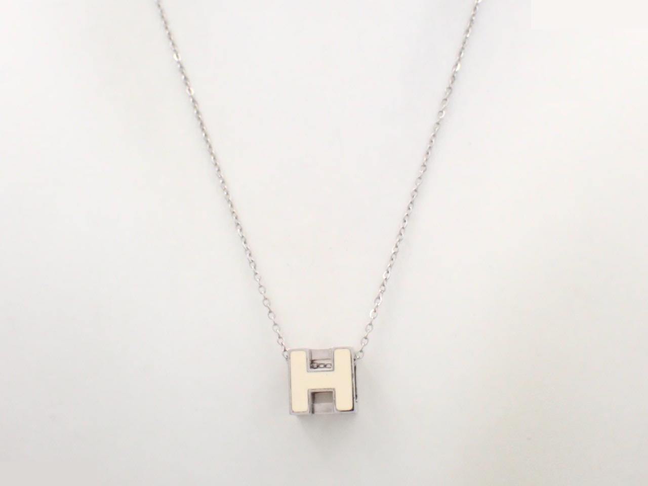 Necklace, Cage d'H, H-cube, White, Silver — view 3