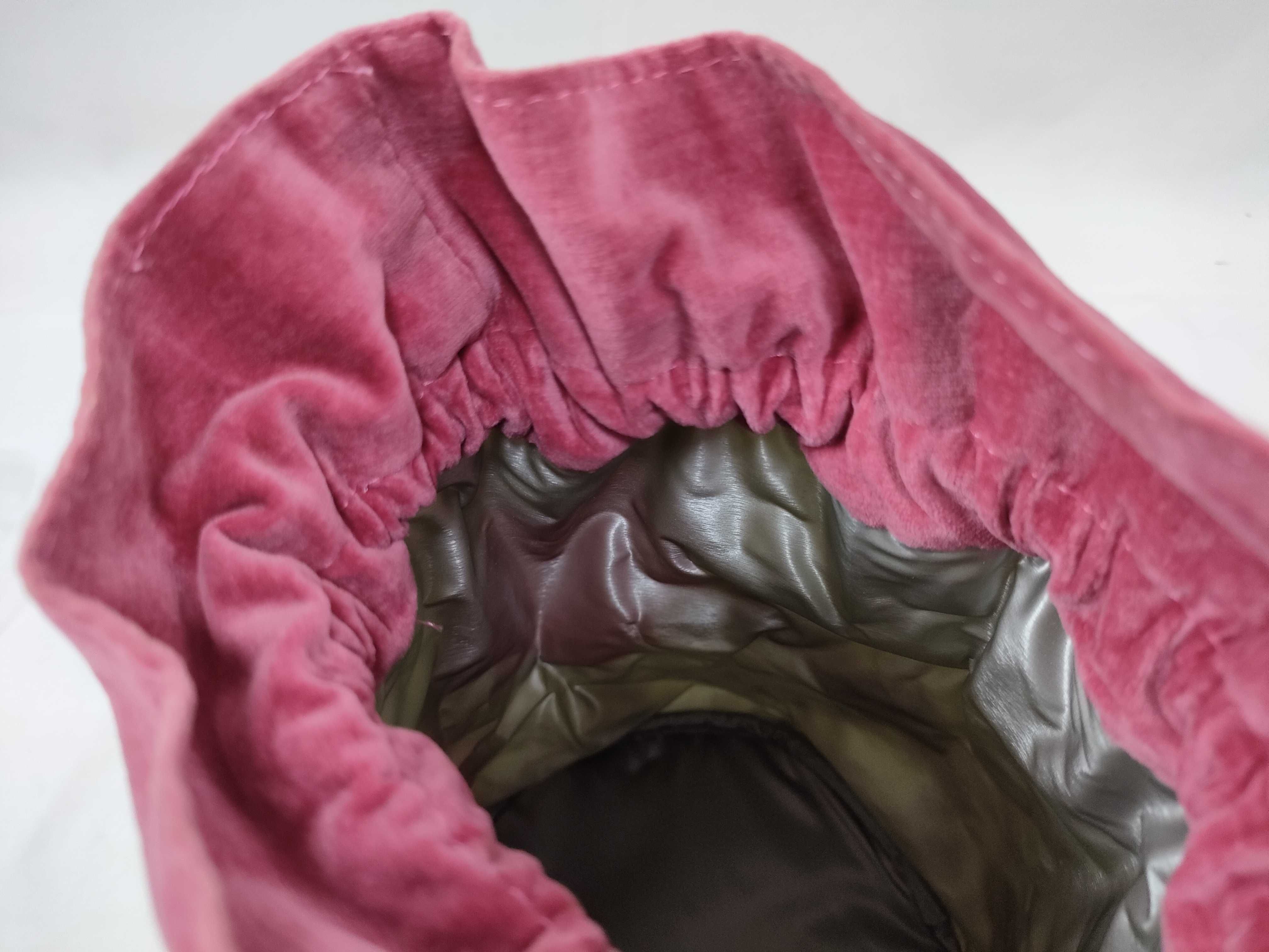 Velour Flower Motif Drawstring Bucket Pouch with Tag - Accessory Pouch — view 12