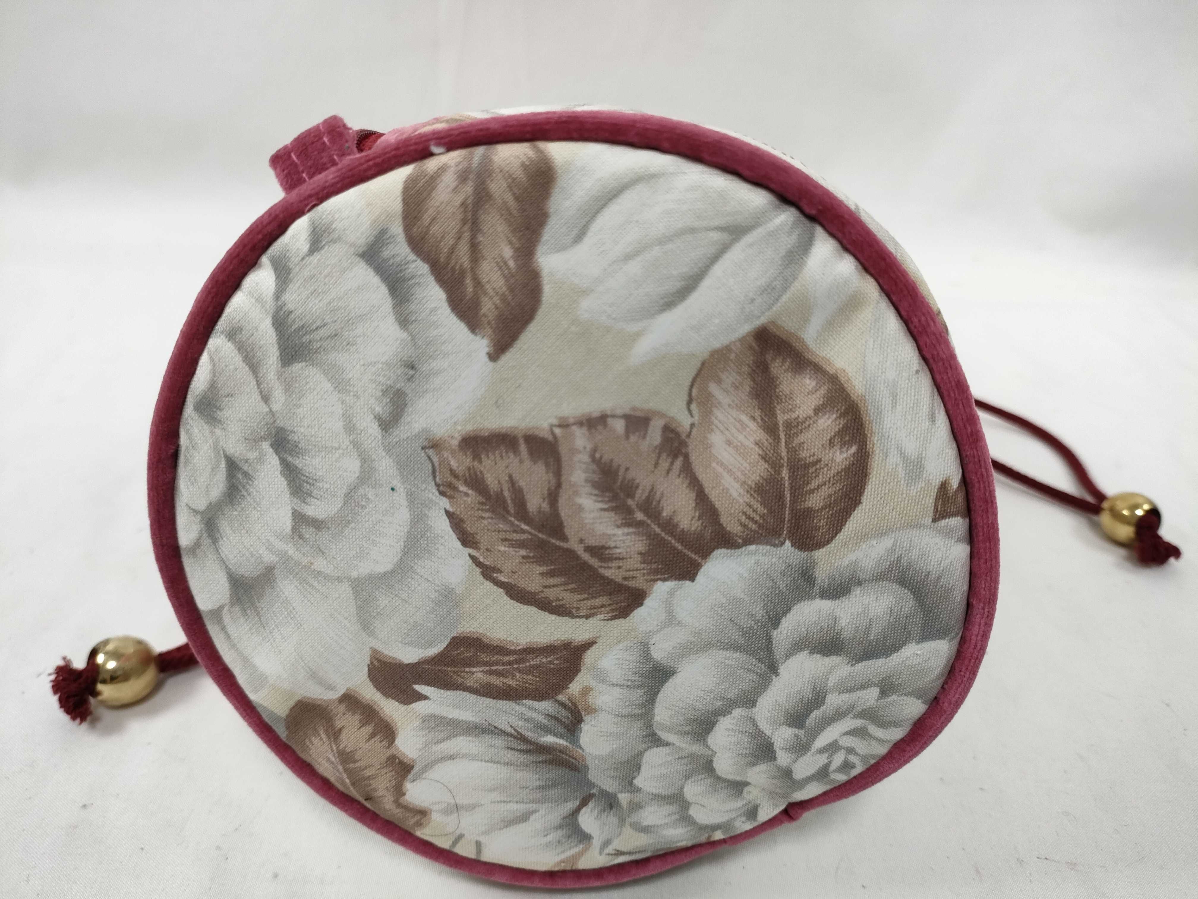 Velour Flower Motif Drawstring Bucket Pouch with Tag - Accessory Pouch — view 6