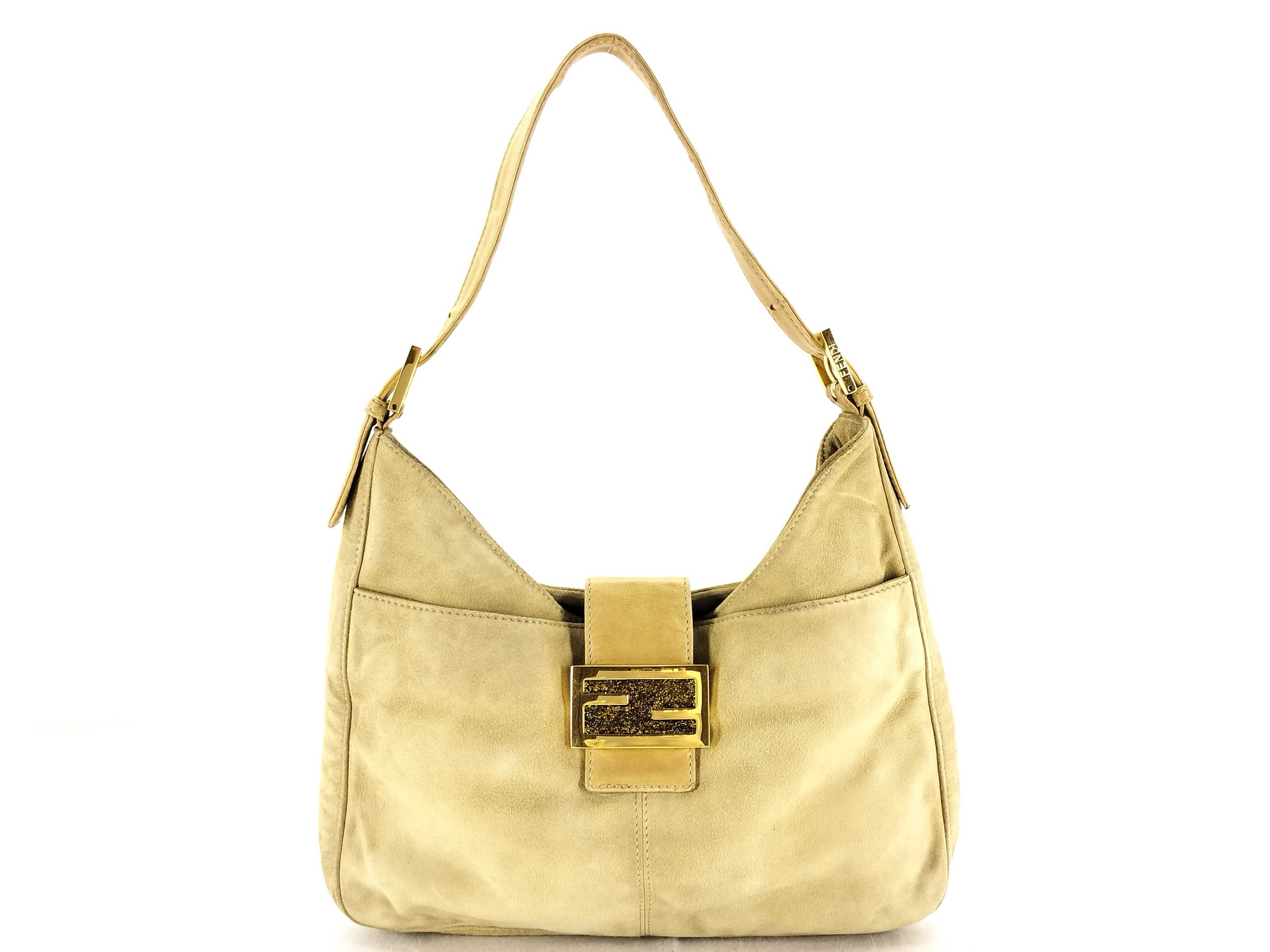 Mamma Bucket One-Shoulder Bag, Suede, 009 Beige Shoulder Bag