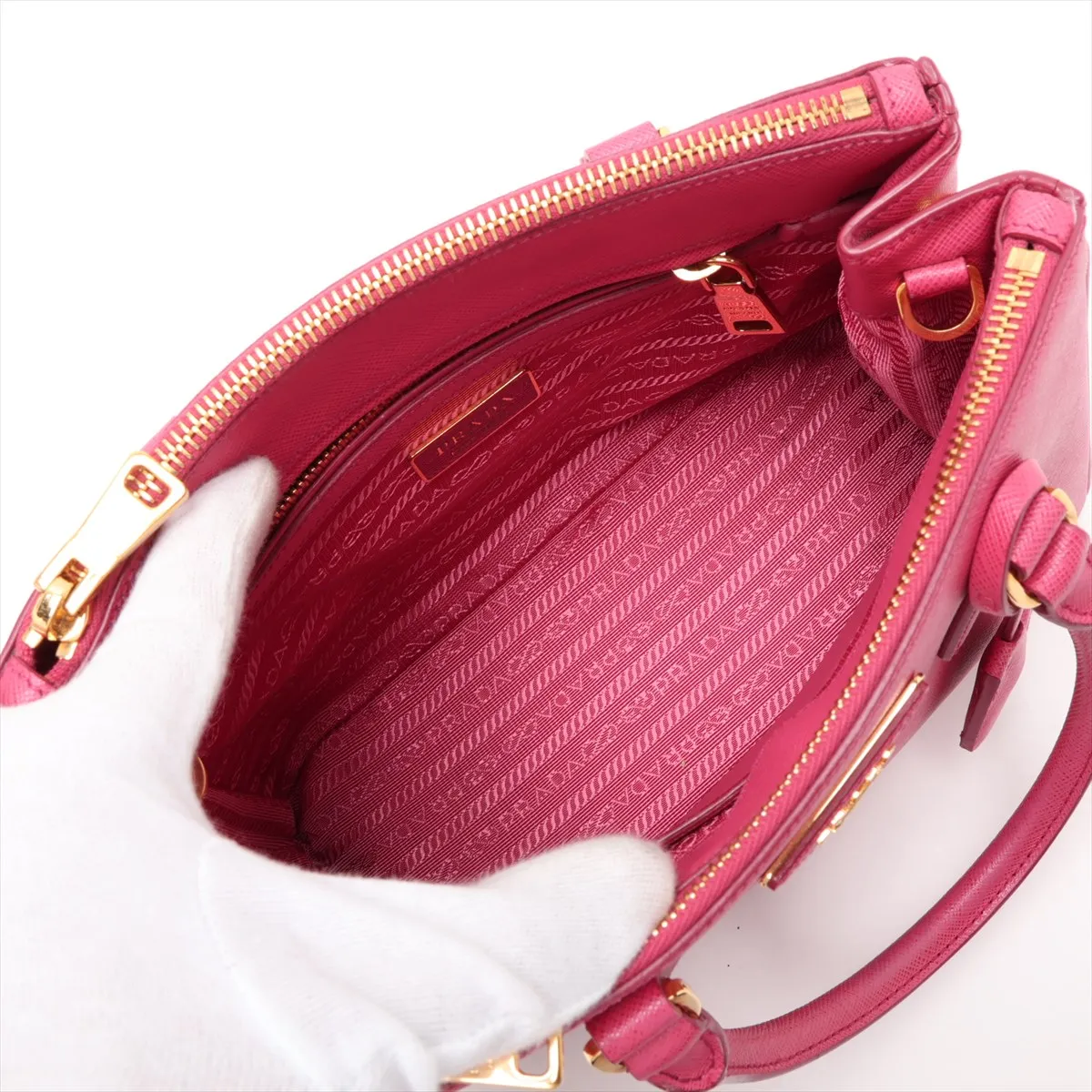 Saffiano Lux Galleria Leather 2-Way Handbag, Pink, 1BA896, Unsigned Guarantee Card — view 8