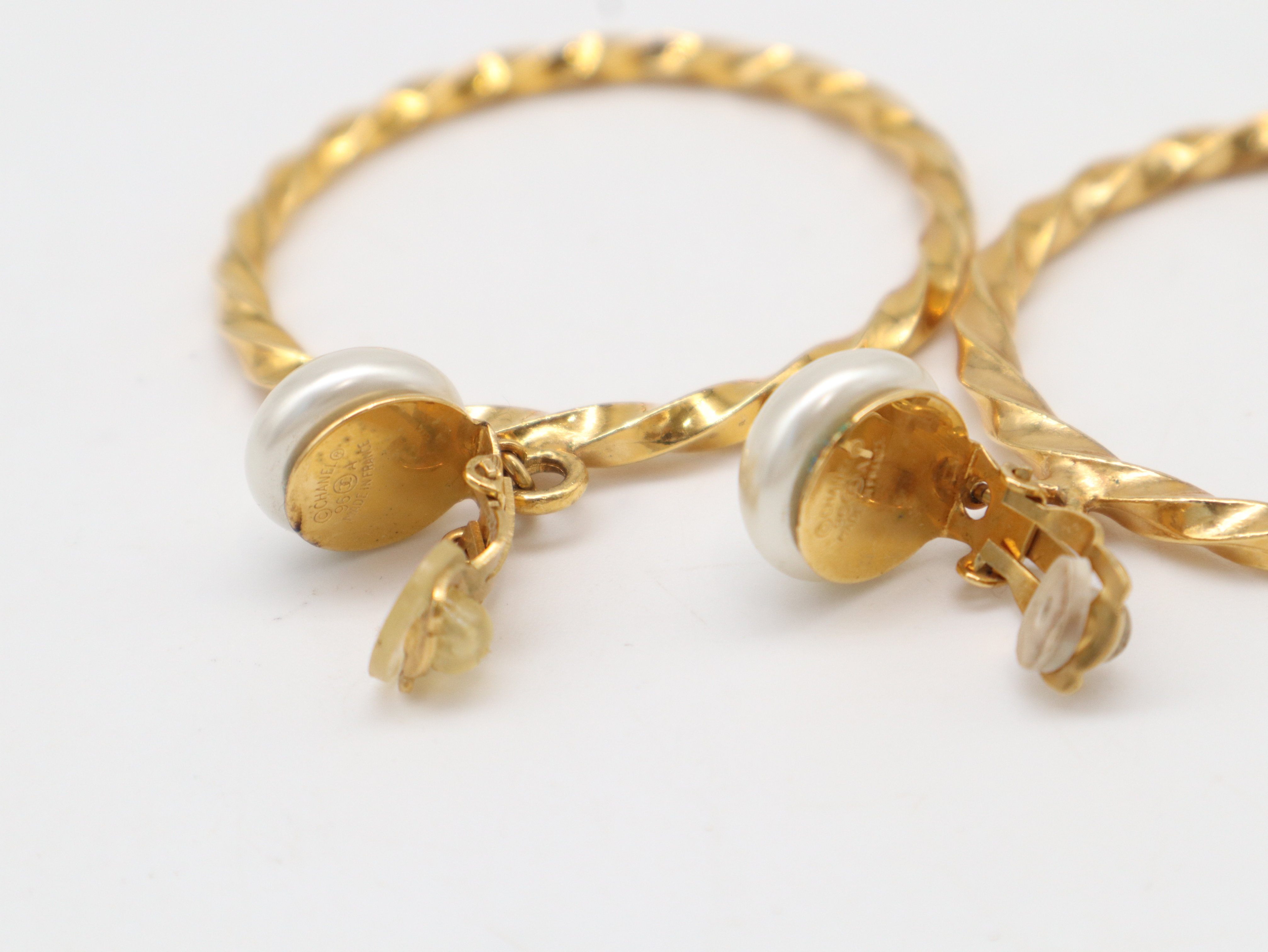 96A Pearl Hoop Earrings, Coco Mark, GP Earrings — view 3