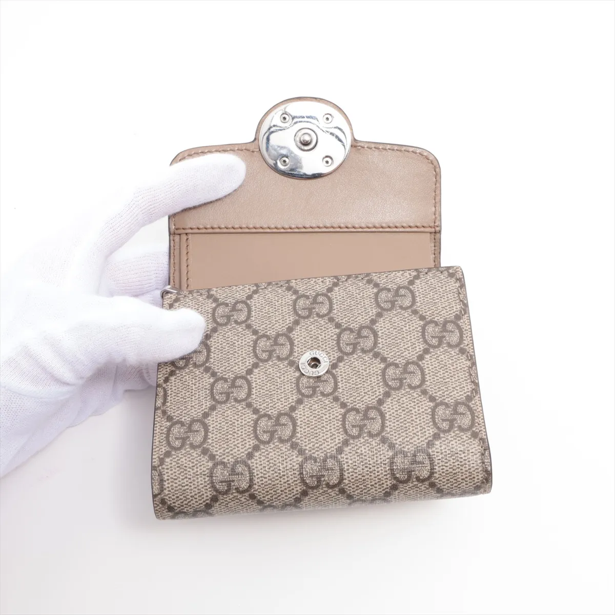 GG Supreme Double G 760197 PVC x Leather Compact Wallet Brown — view 3