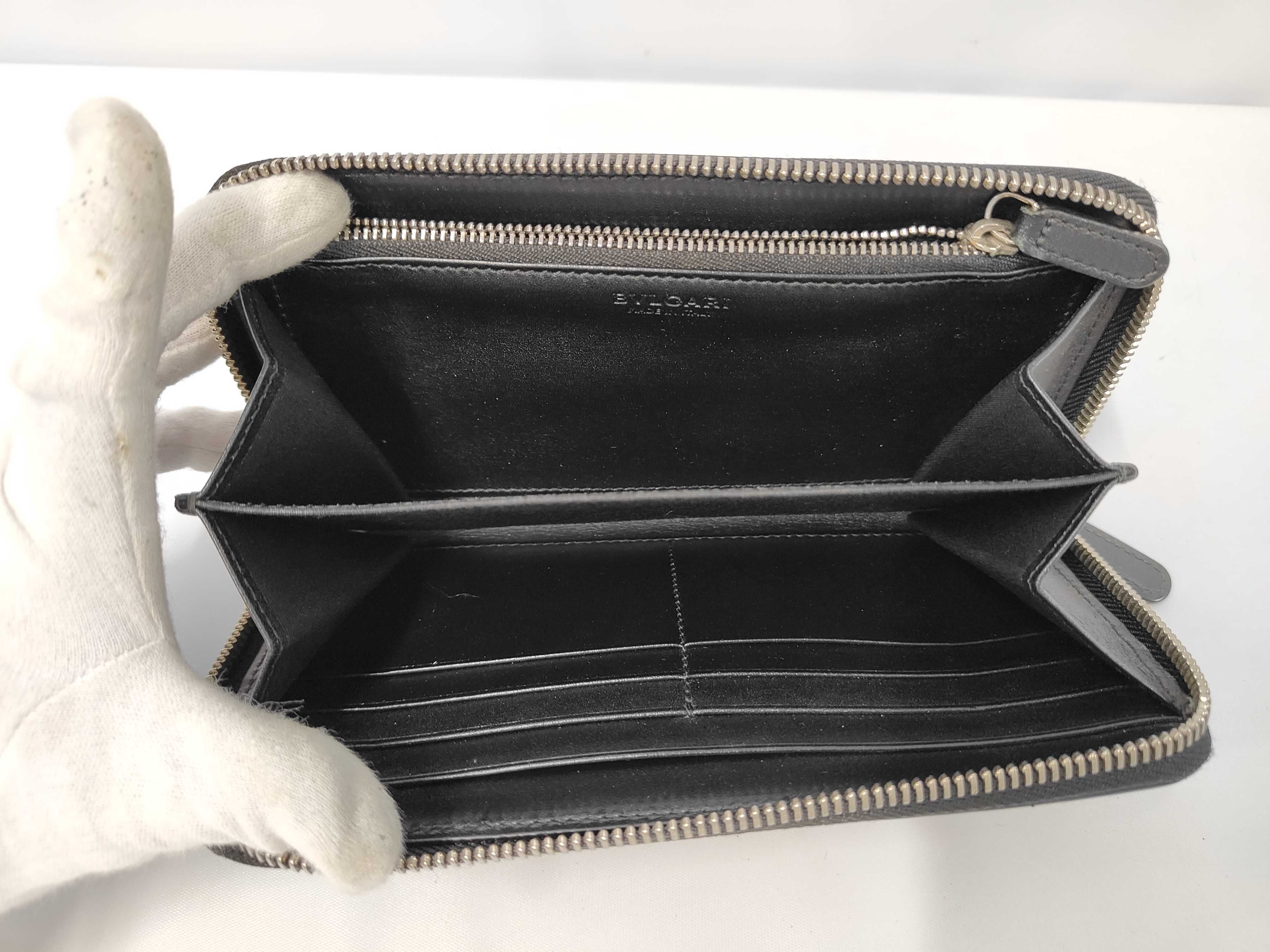 Bulgari Long Wallet, Round Leather, Black Wallet — view 7