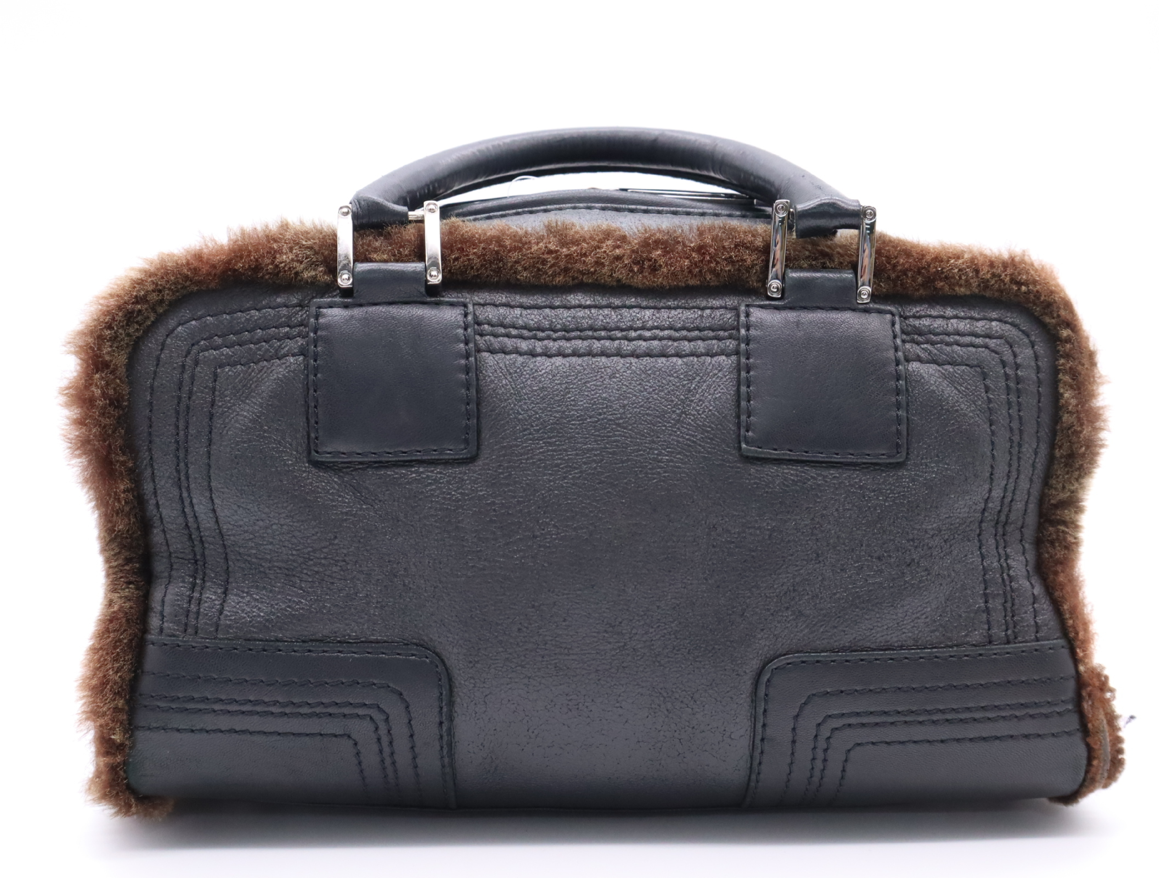 Leather Anagram Amazona 30 Handbag, Black/Brown, with 2 Keys — view 2