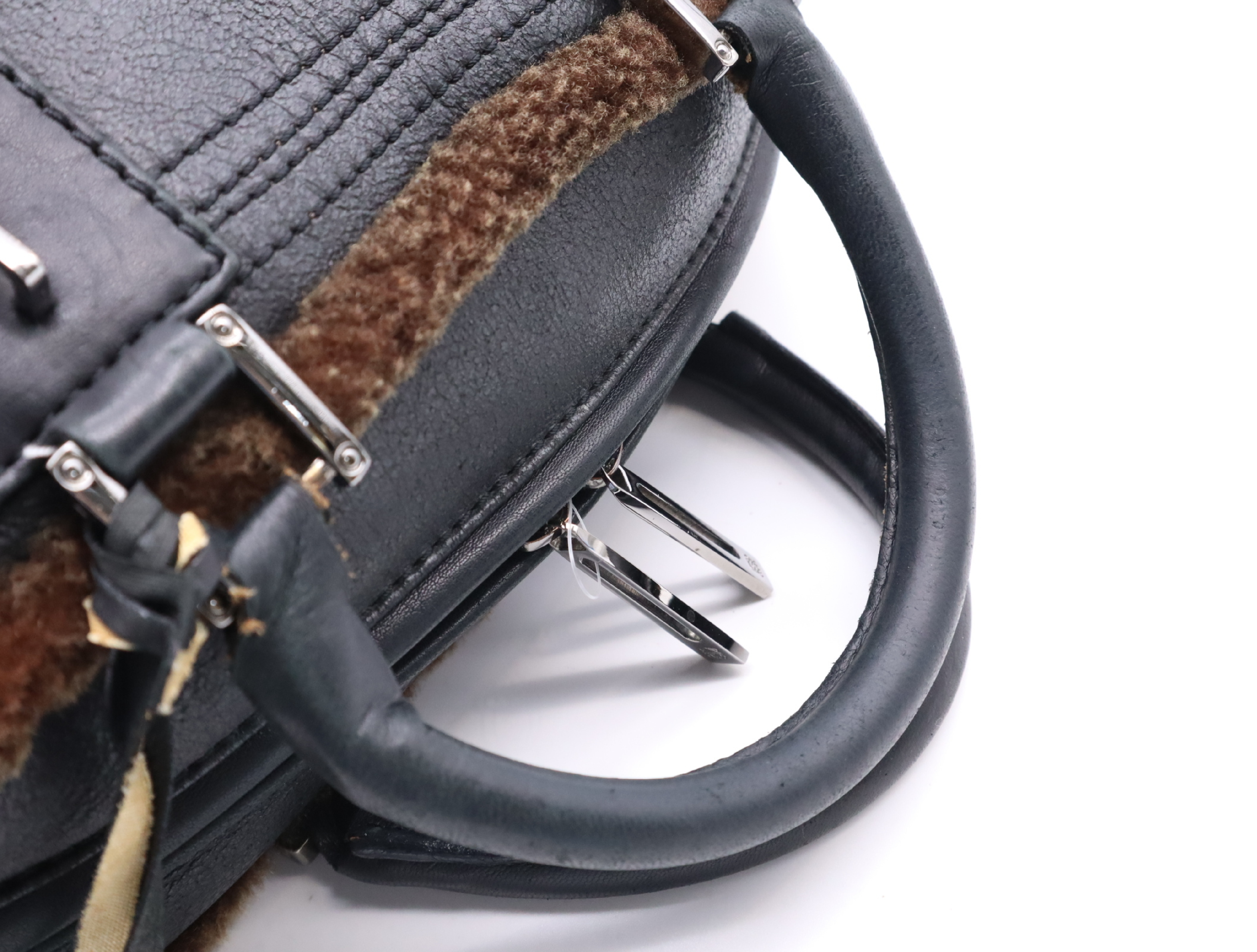 Leather Anagram Amazona 30 Handbag, Black/Brown, with 2 Keys — view 12