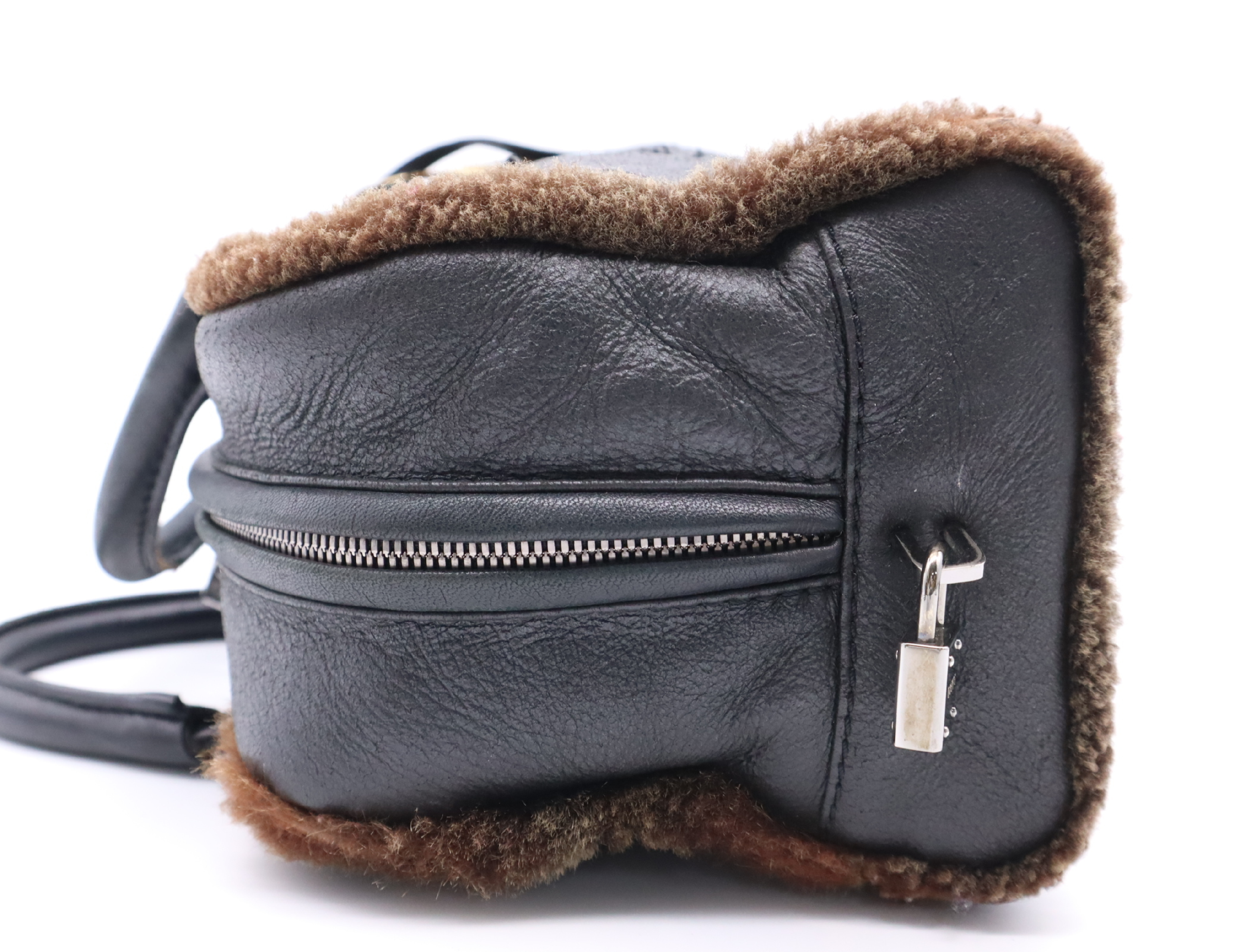 Leather Anagram Amazona 30 Handbag, Black/Brown, with 2 Keys — view 3