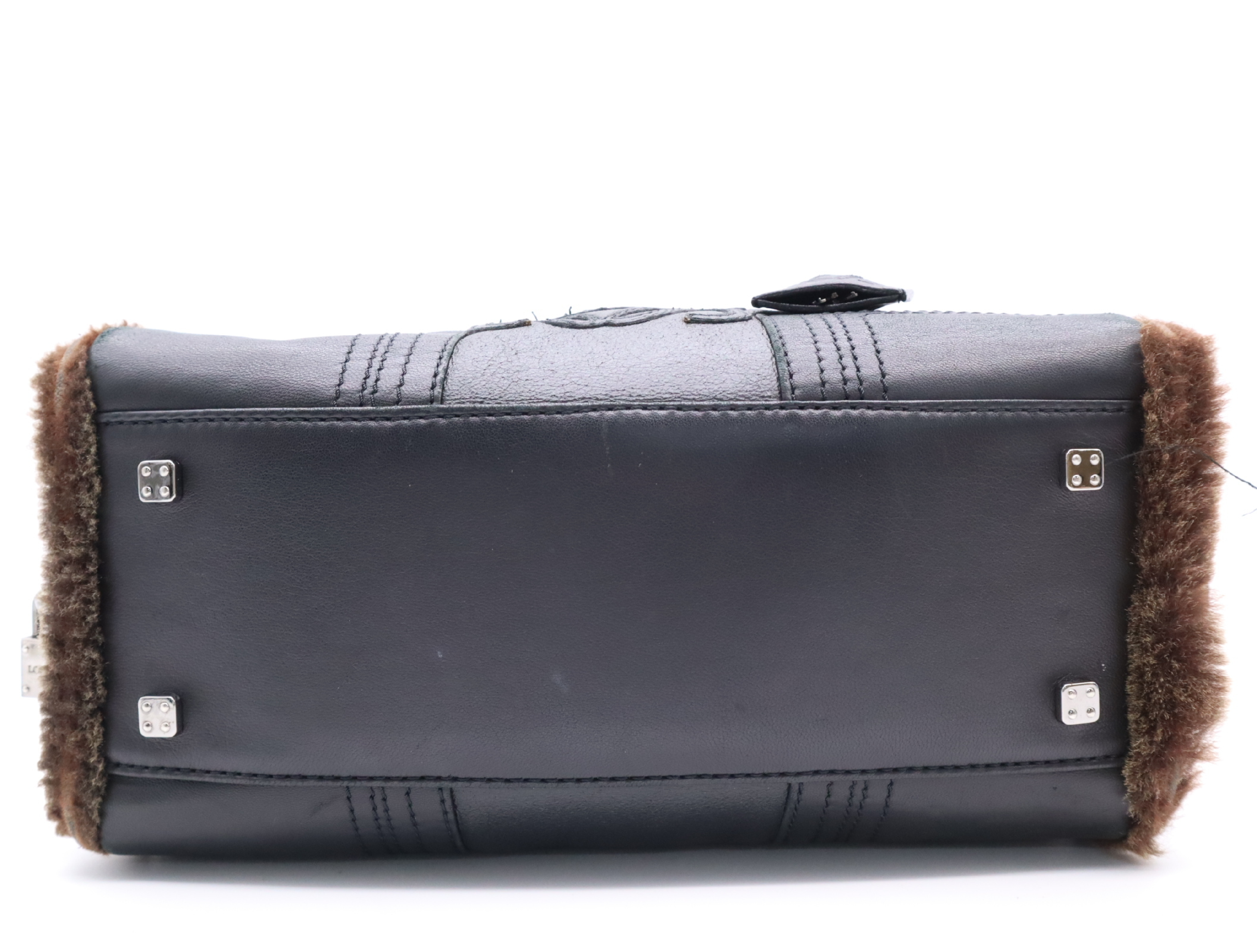 Leather Anagram Amazona 30 Handbag, Black/Brown, with 2 Keys — view 4