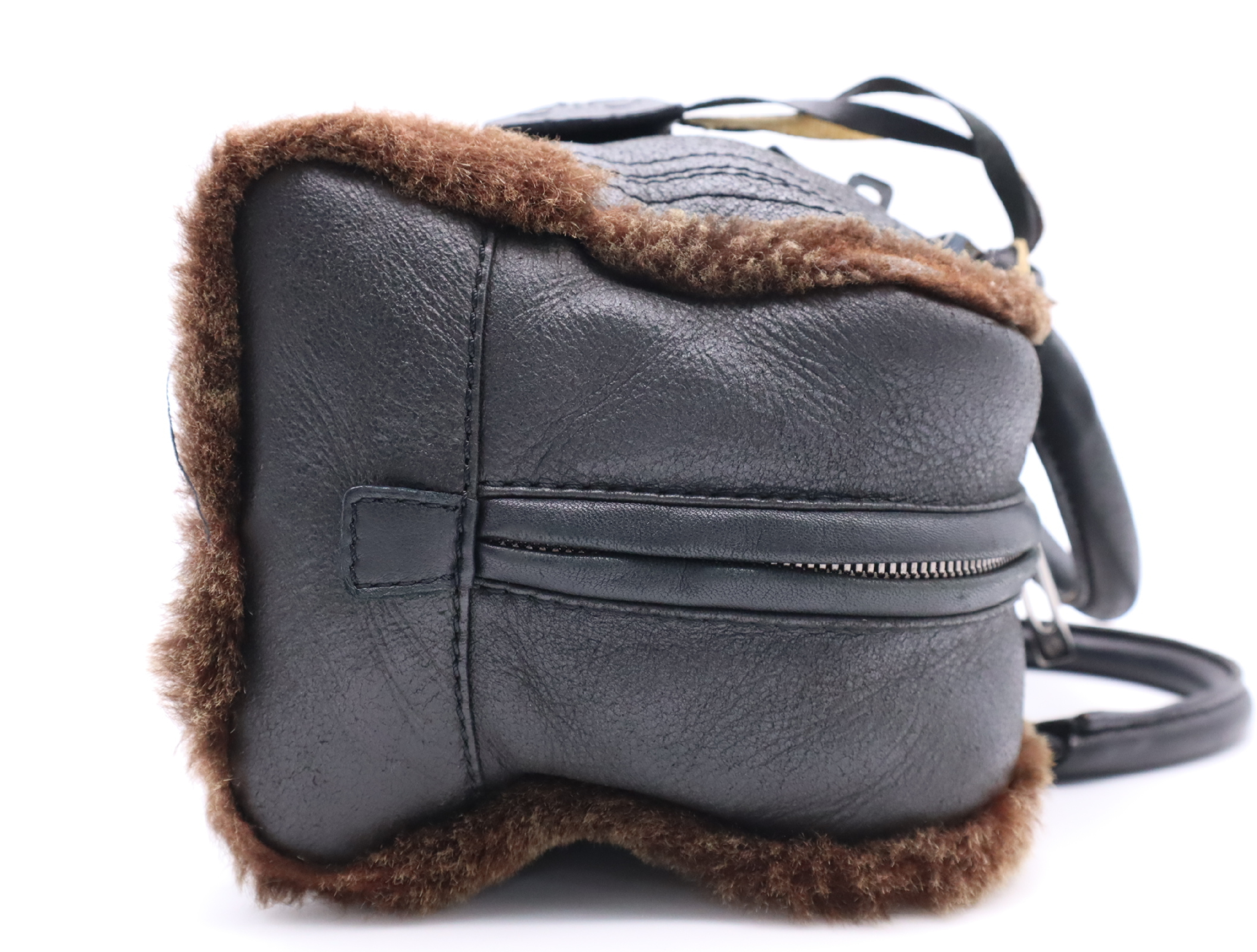 Leather Anagram Amazona 30 Handbag, Black/Brown, with 2 Keys — view 5