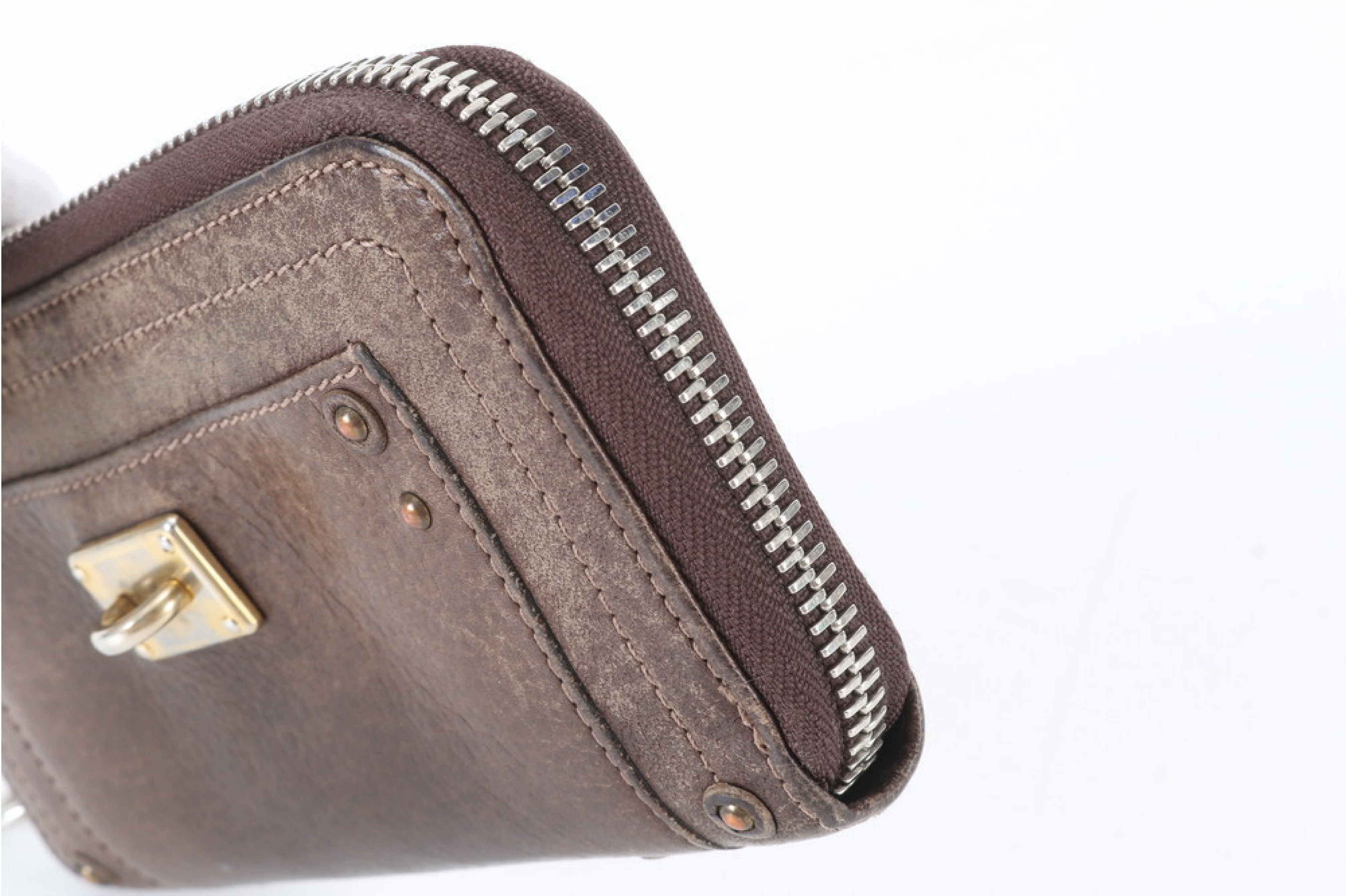 leather brown long wallet — view 3
