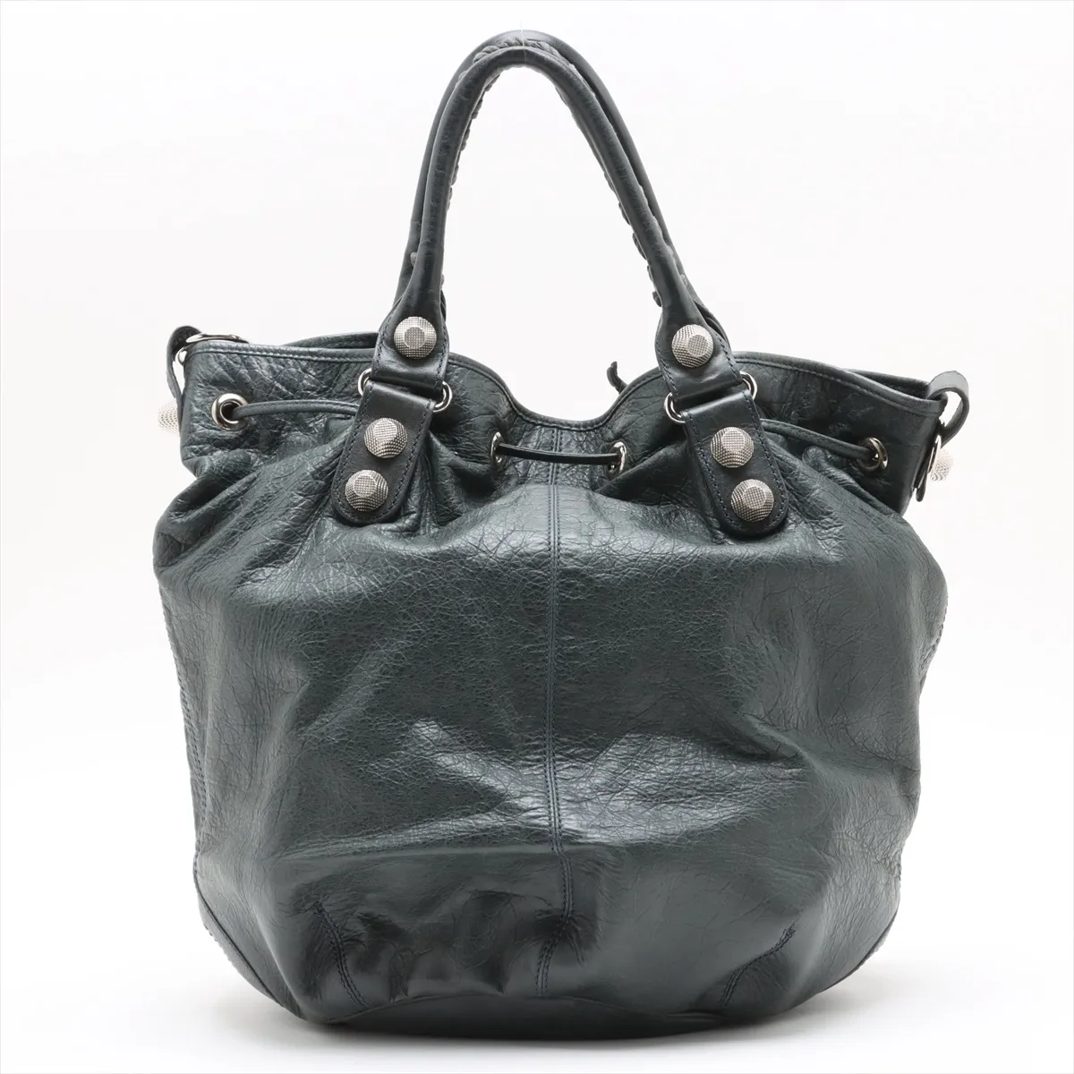 Giant Pom Leather 2WAY Handbag Green 203069 with Mirror — view 2