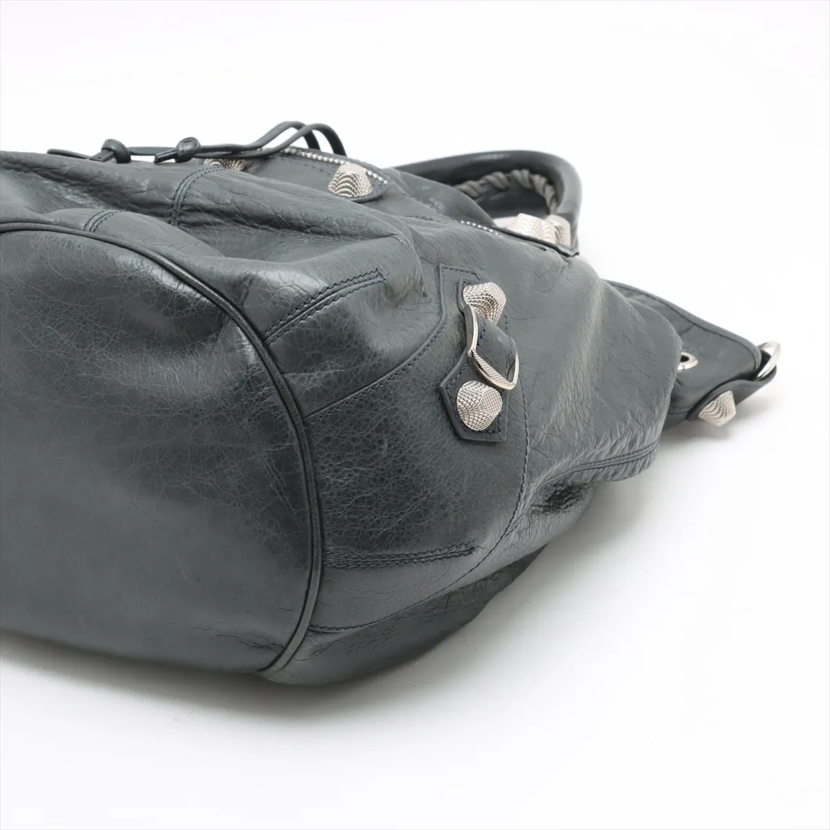 Giant Pom Leather 2WAY Handbag Green 203069 with Mirror — view 3
