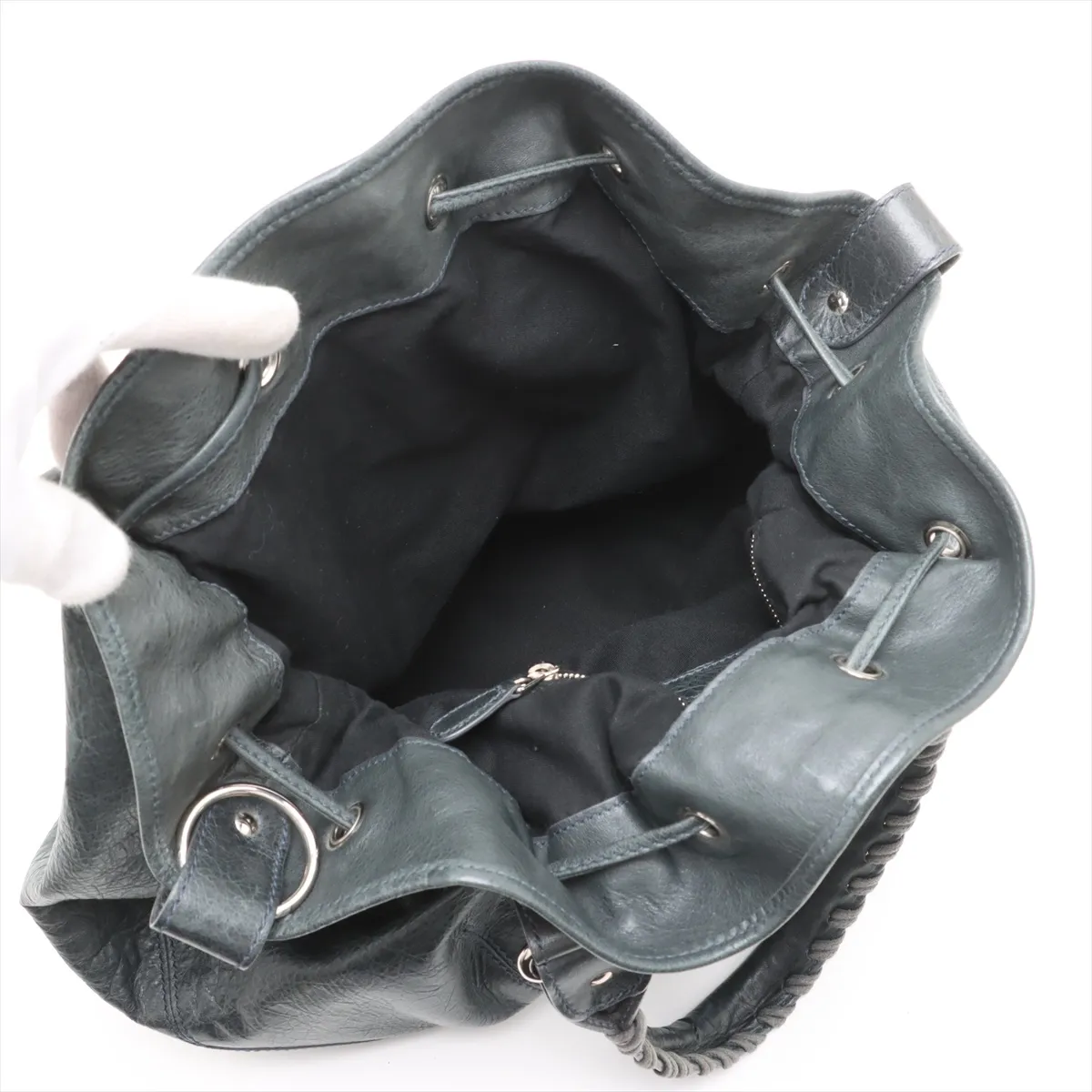 Giant Pom Leather 2WAY Handbag Green 203069 with Mirror — view 8