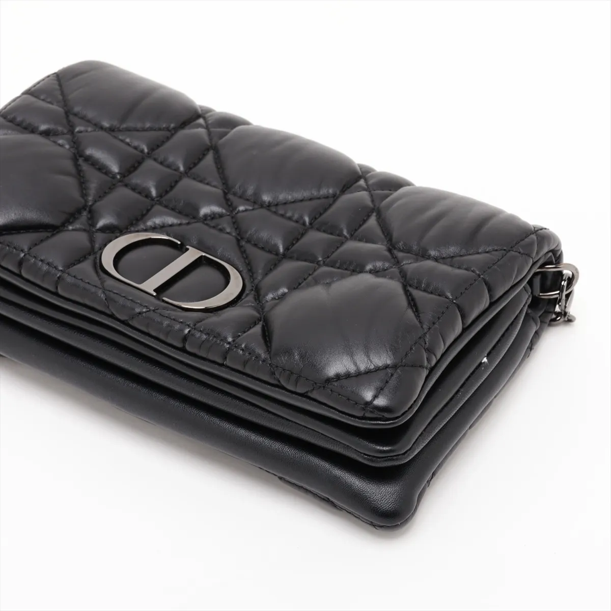 Cannage Caro Leather Chain Wallet, Black — view 3