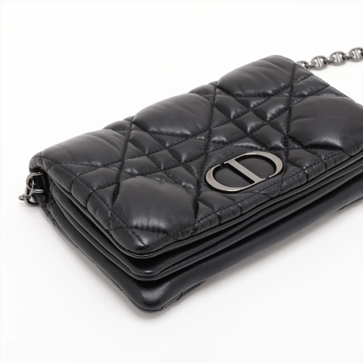 Cannage Caro Leather Chain Wallet, Black — view 4