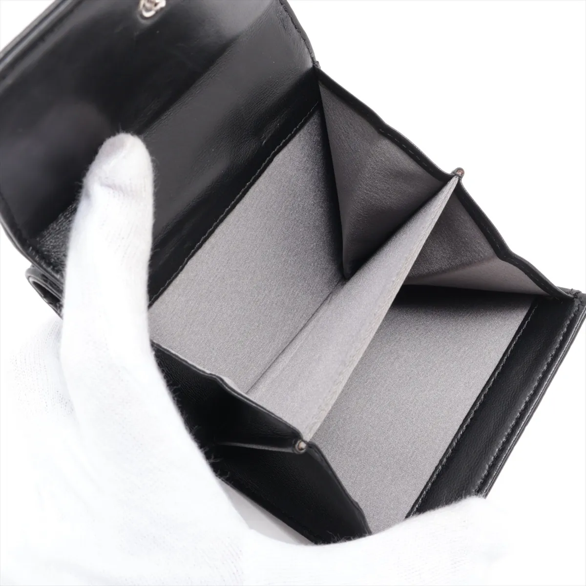 Camellia Lambskin Compact Wallet, Black with Silver Hardware, 11746401 — view 8