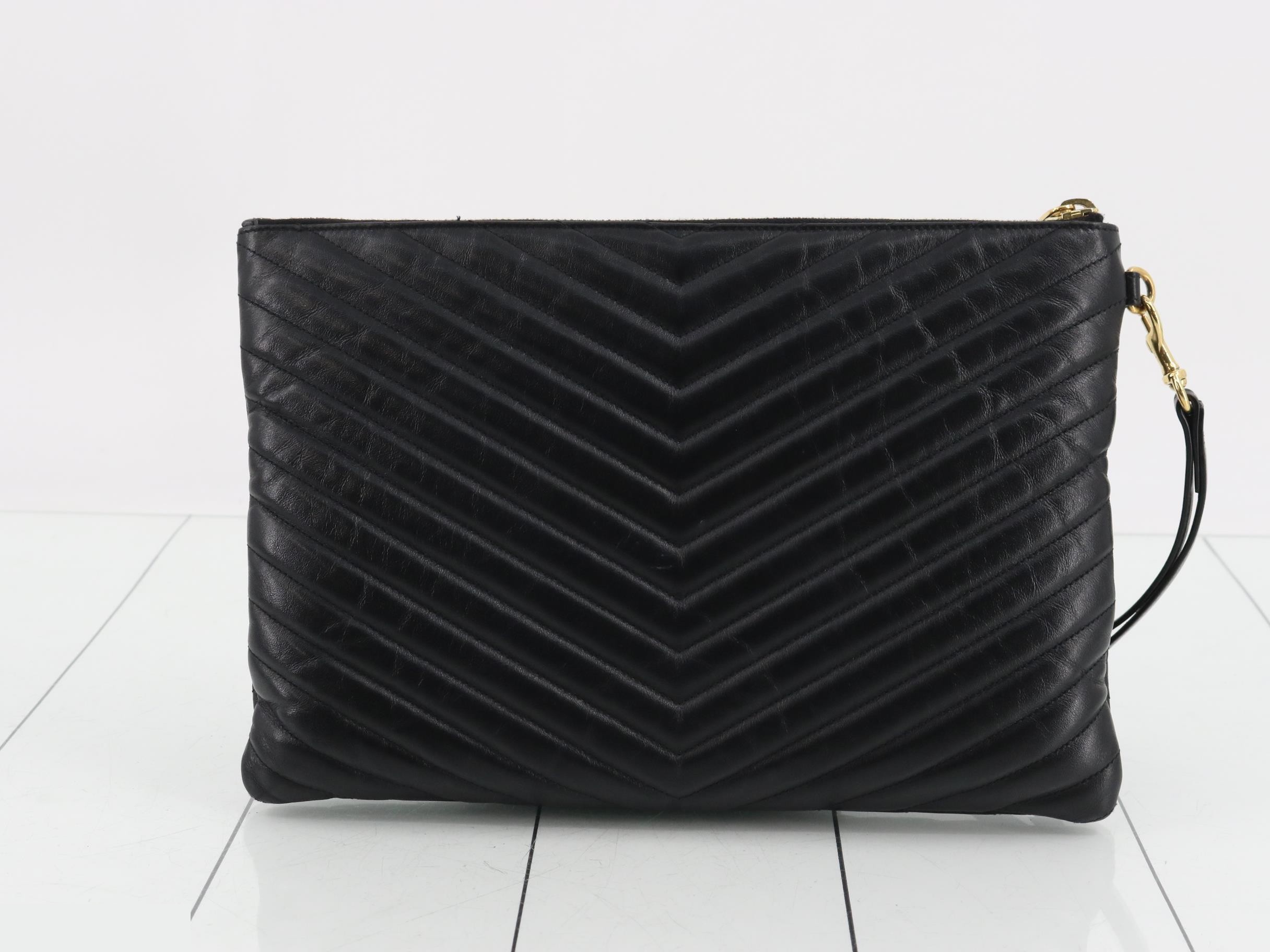 Leather V-Stitch Clutch Bag — view 2